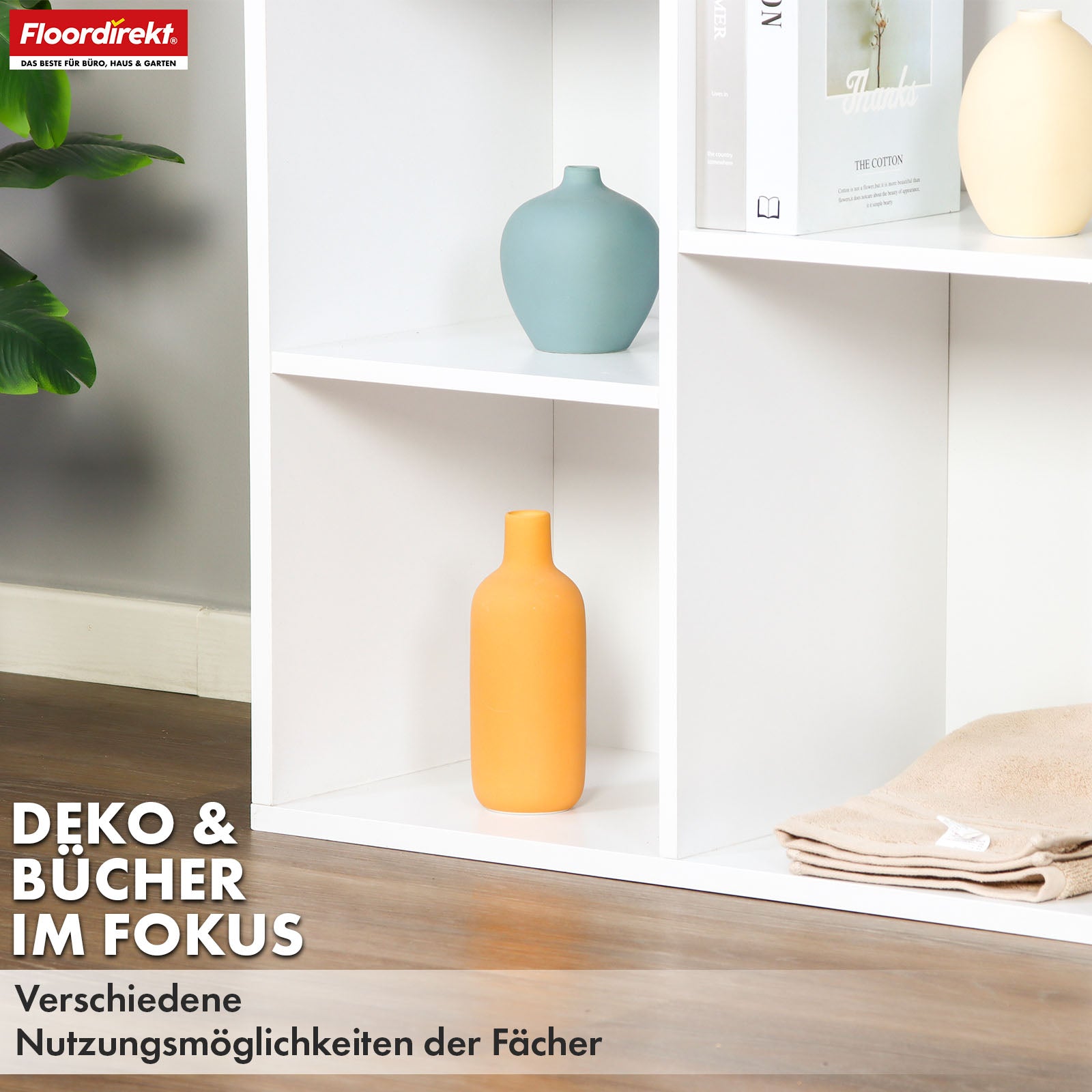 Bookcase | California | Modern, space-saving MDF shelf with anti-tilt protection in white 4-8 open compartments