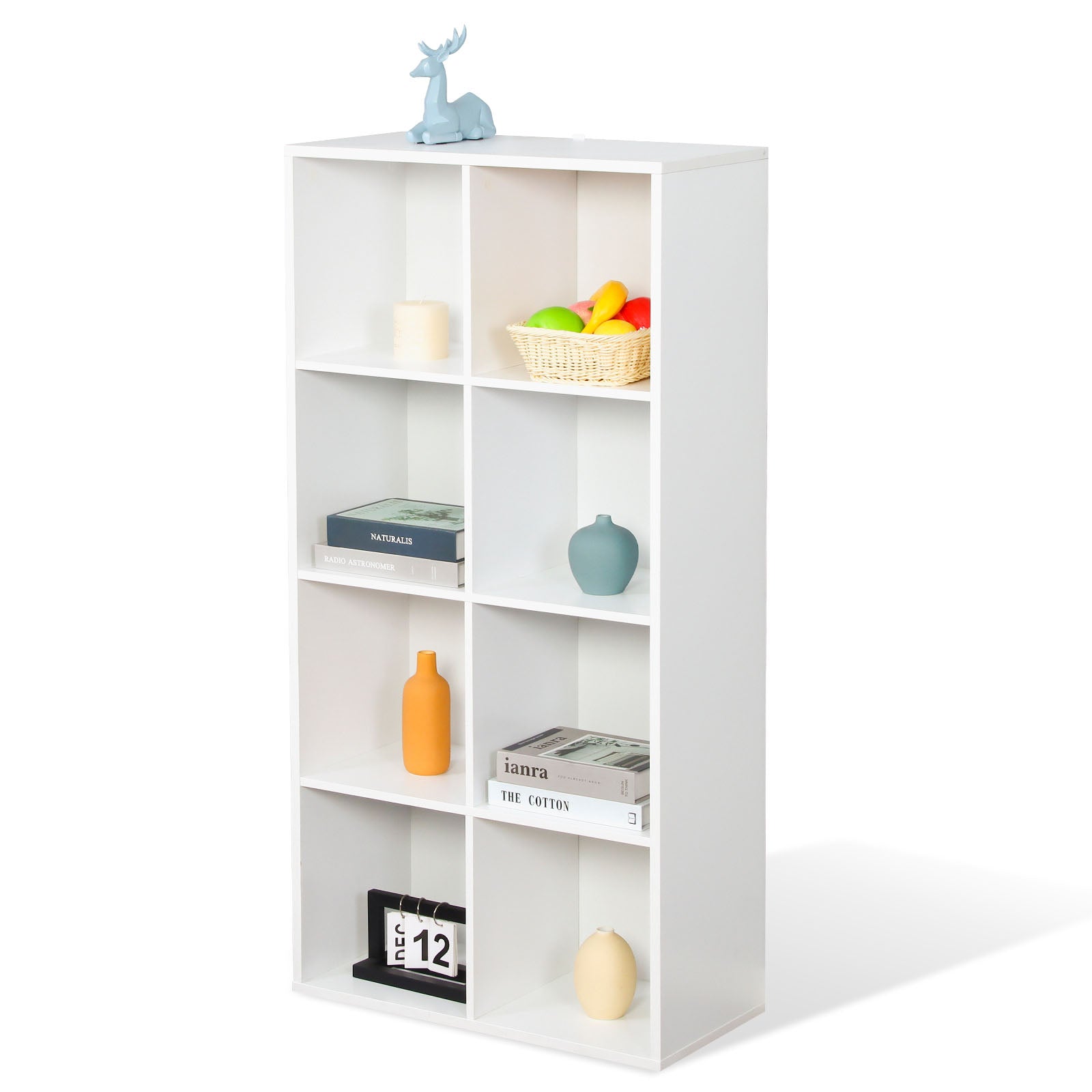 Bookcase | California | Modern, space-saving MDF shelf with anti-tilt protection in white 4-8 open compartments
