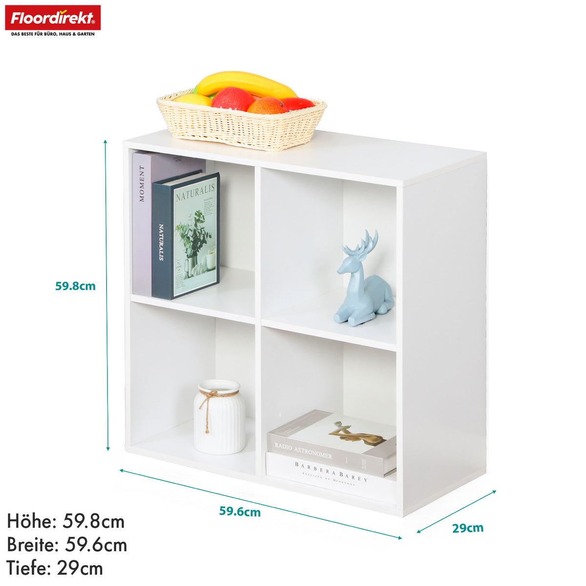 Bookcase | California | Modern, space-saving MDF shelf with anti-tilt protection in white 4-8 open compartments