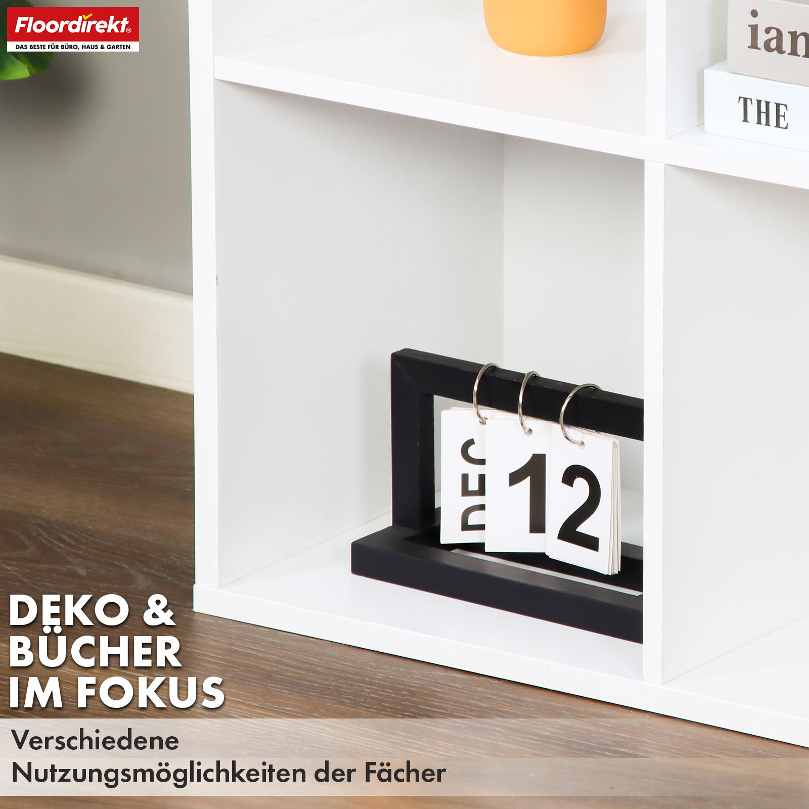 Bookcase | California | Modern, space-saving MDF shelf with anti-tilt protection in white 4-8 open compartments