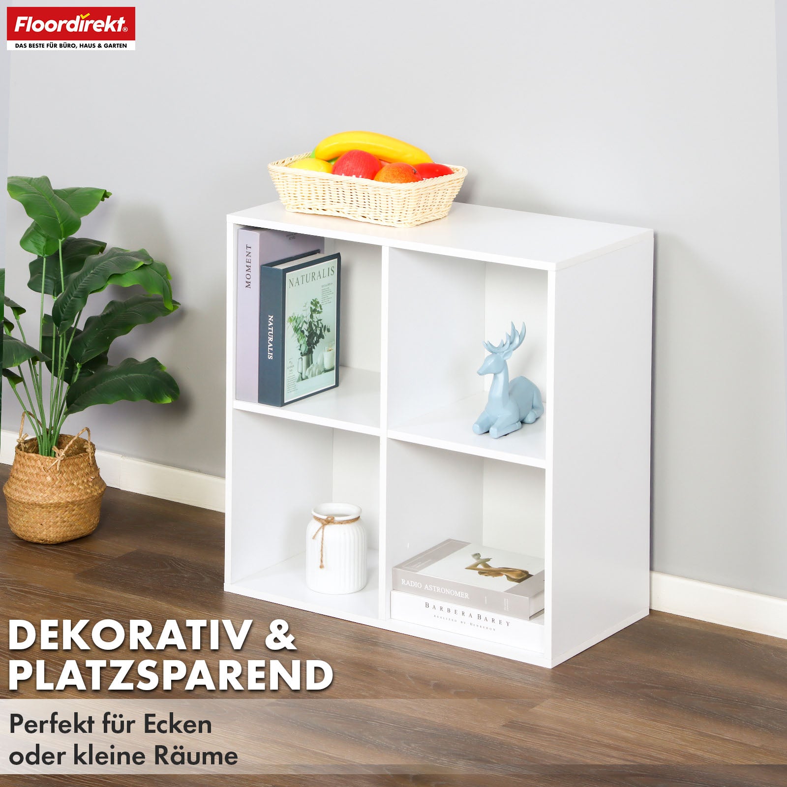 Bookcase | California | Modern, space-saving MDF shelf with anti-tilt protection in white 4-8 open compartments