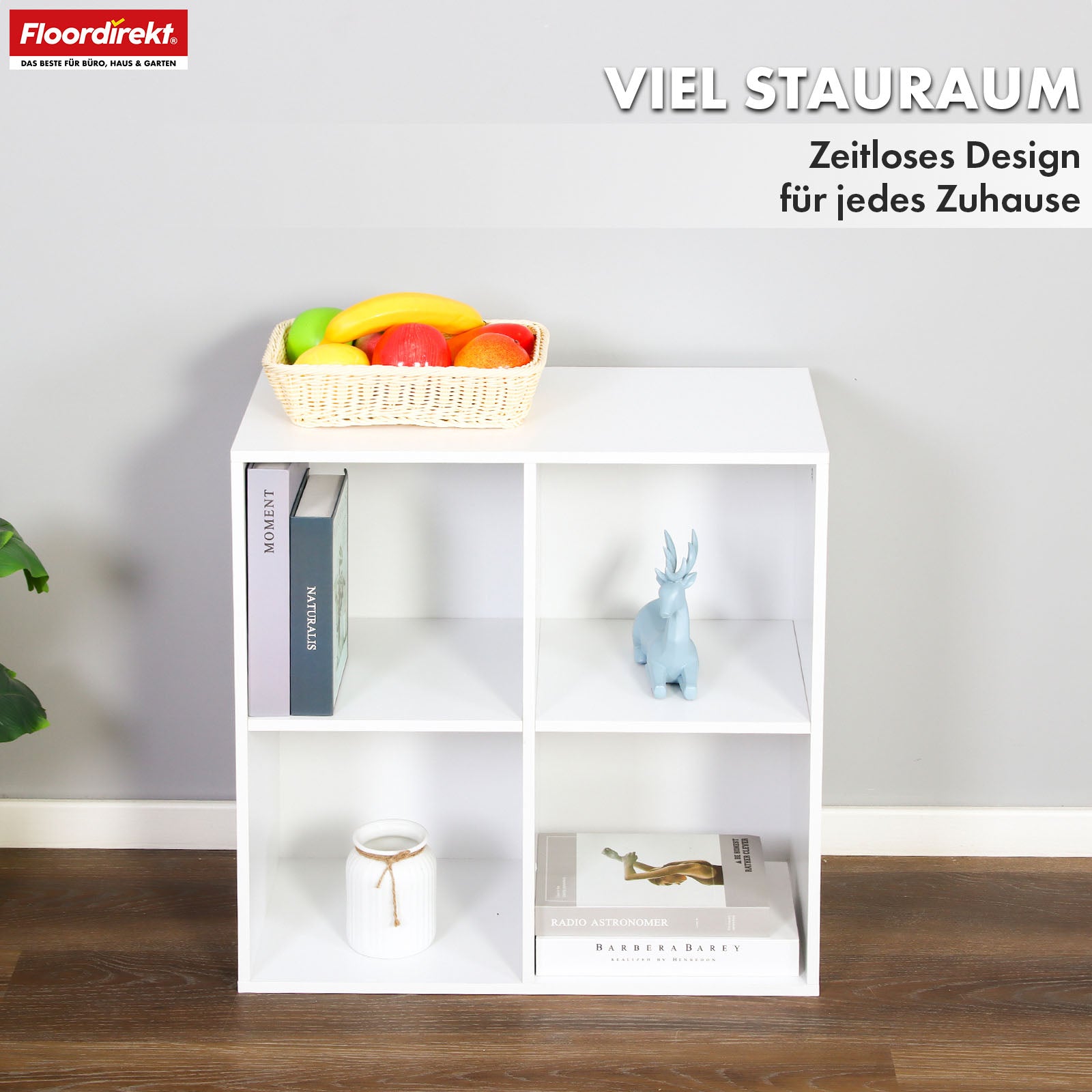 Bookcase | California | Modern, space-saving MDF shelf with anti-tilt protection in white 4-8 open compartments