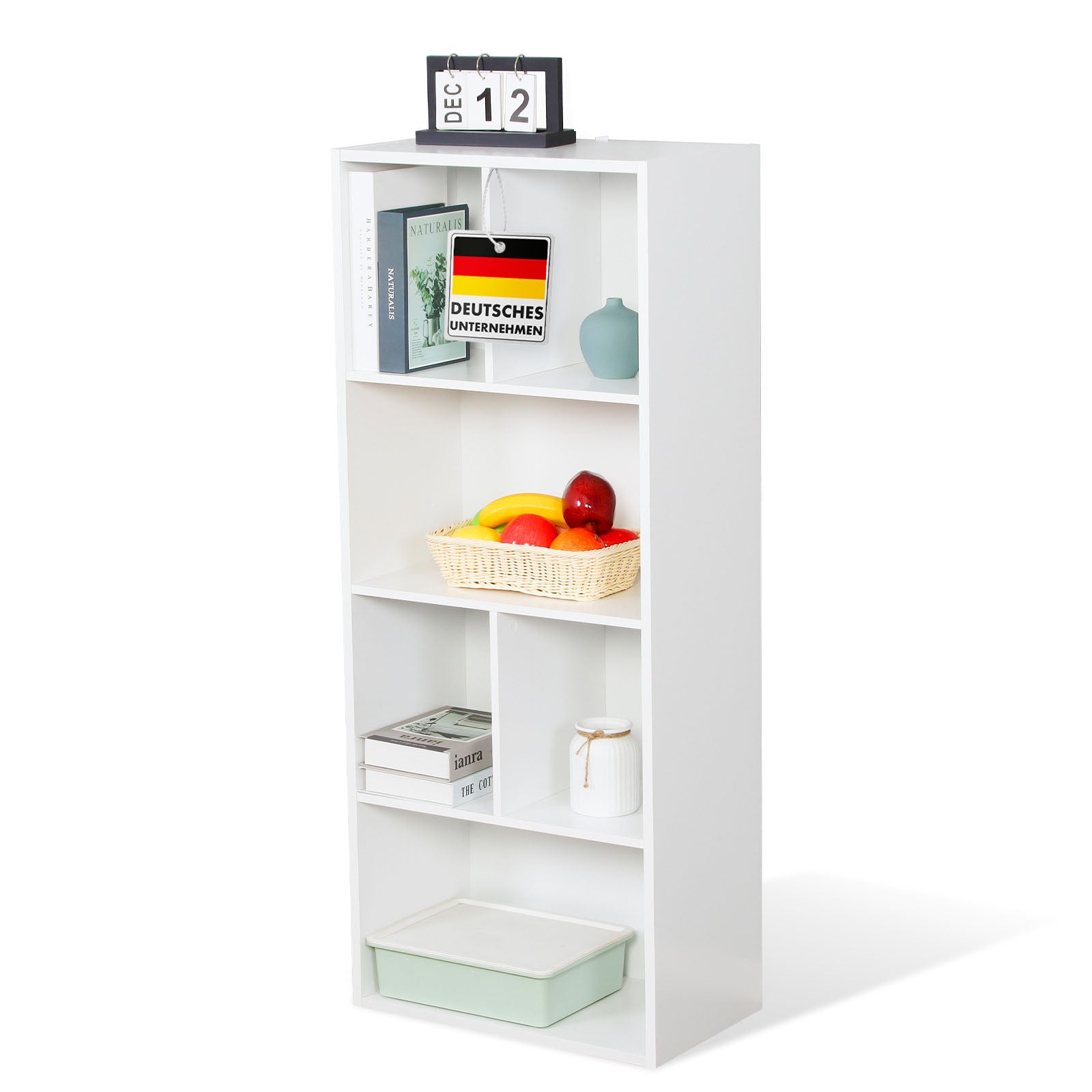 Bookcase | California | Modern, space-saving MDF shelf with anti-tilt protection in white 4-8 open compartments