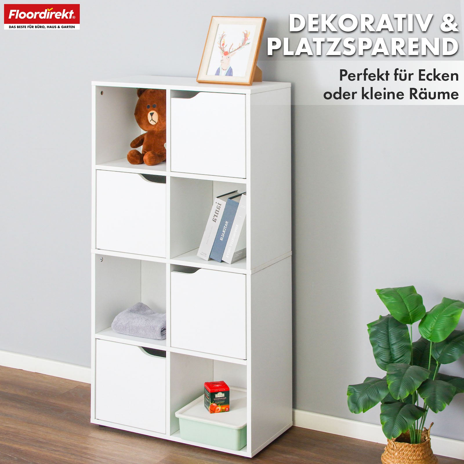 Bookcase | Connecticut | White MDF bookcase with shelves & doors, anti-tilt protection, 2 sizes
