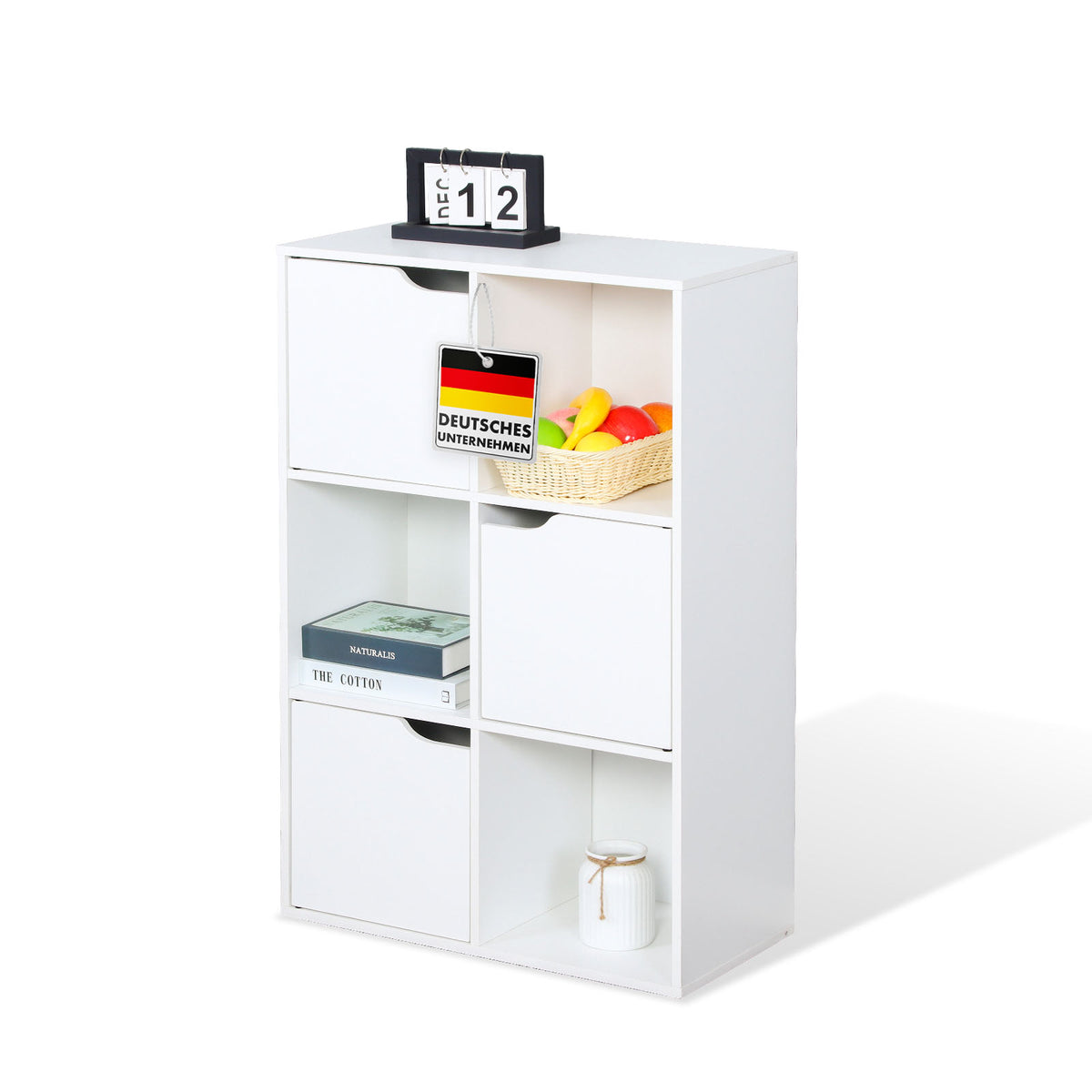 Bookcase | Connecticut | White MDF bookcase with shelves & doors, anti-tilt protection, 2 sizes