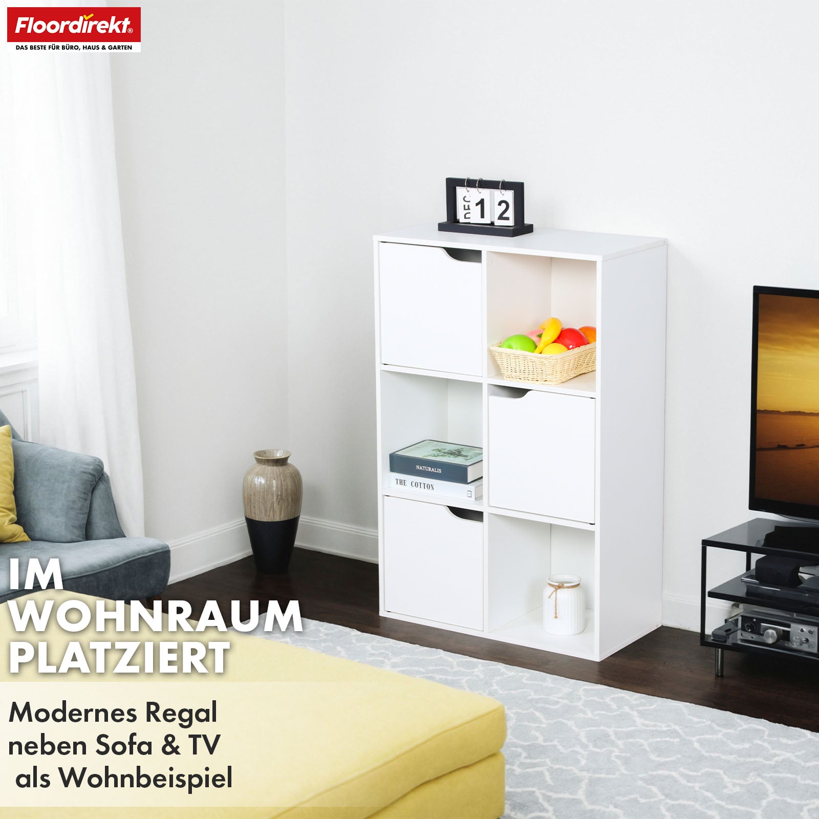 Bookcase | Connecticut | White MDF bookcase with shelves & doors, anti-tilt protection, 2 sizes