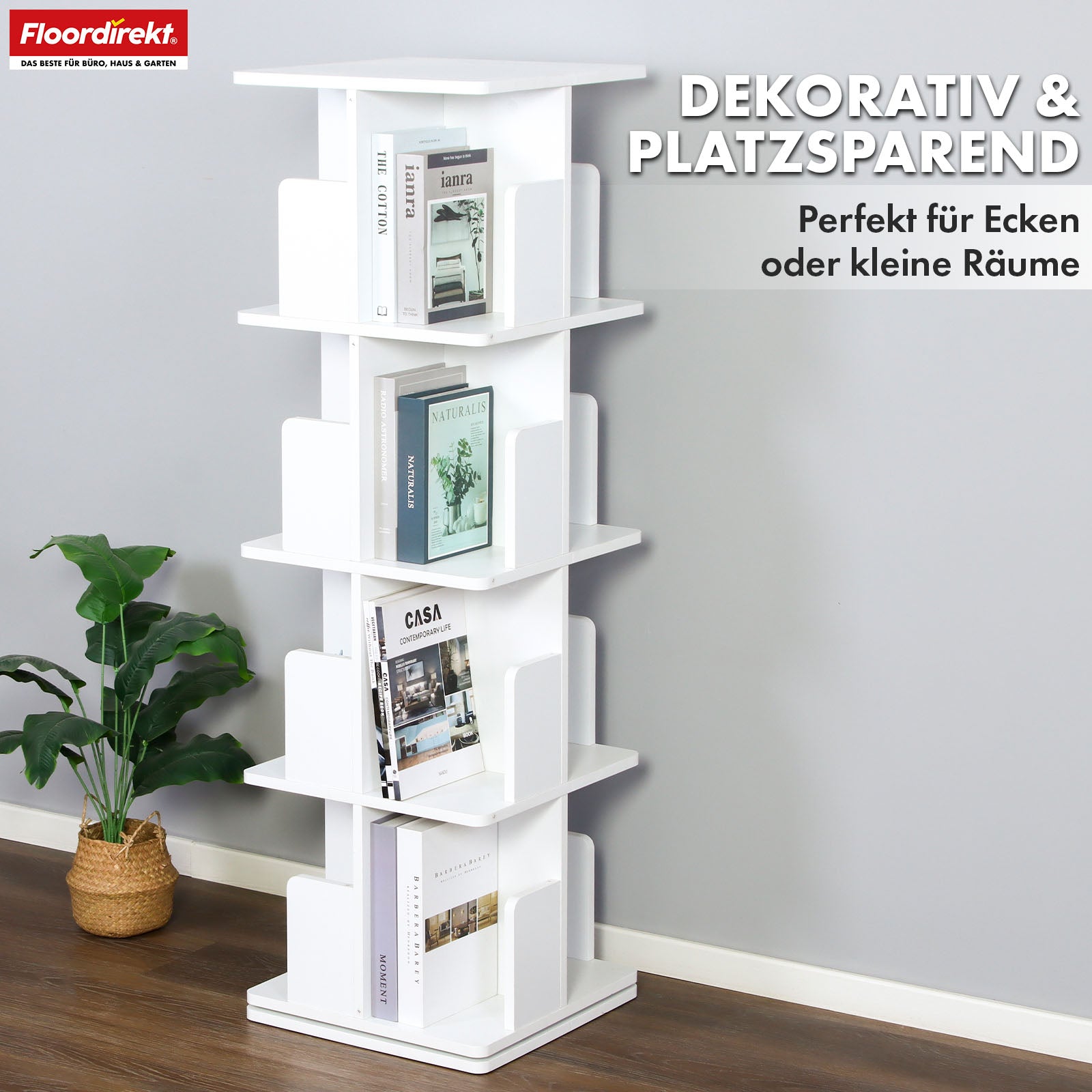 Bookcase | Indiana | Rotating shelf with 3 or 4 shelves | 360° floor-standing shelf for living room, office & bedroom