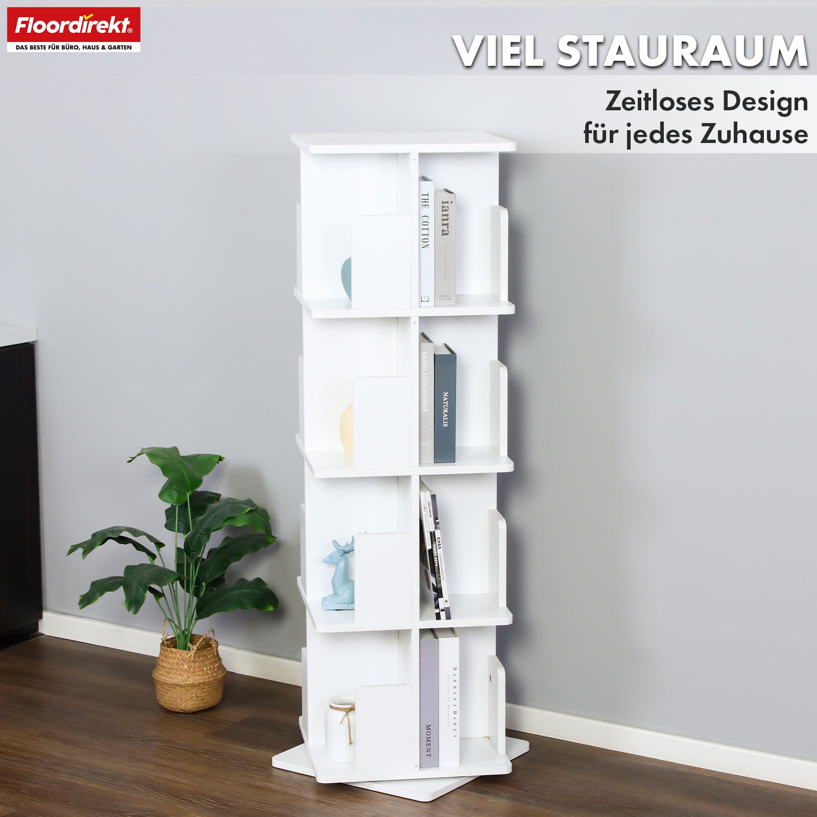 Bookcase | Indiana | Rotating shelf with 3 or 4 shelves | 360° floor-standing shelf for living room, office & bedroom