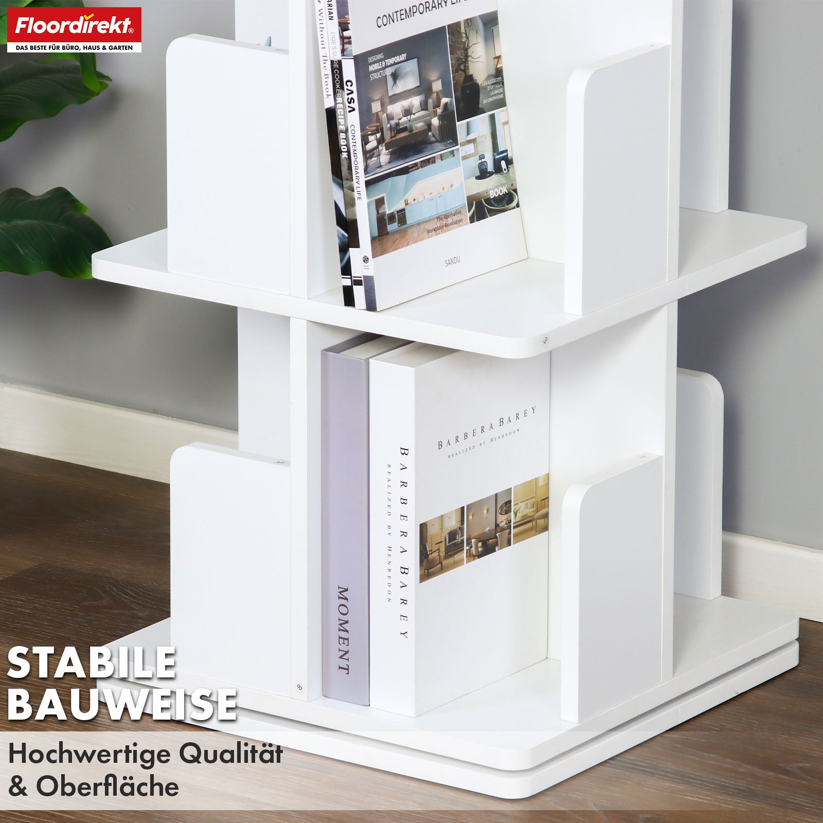 Bookcase | Indiana | Rotating shelf with 3 or 4 shelves | 360° floor-standing shelf for living room, office & bedroom