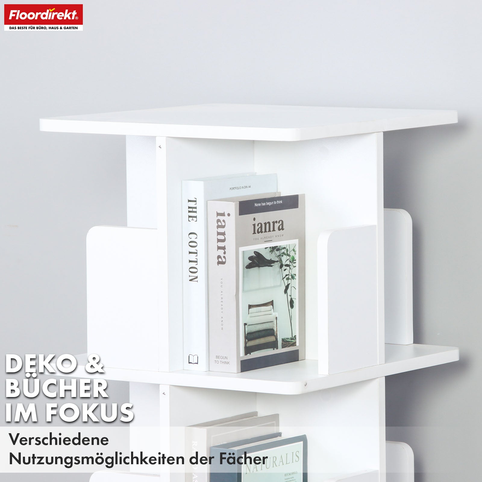 Bookcase | Indiana | Rotating shelf with 3 or 4 shelves | 360° floor-standing shelf for living room, office & bedroom