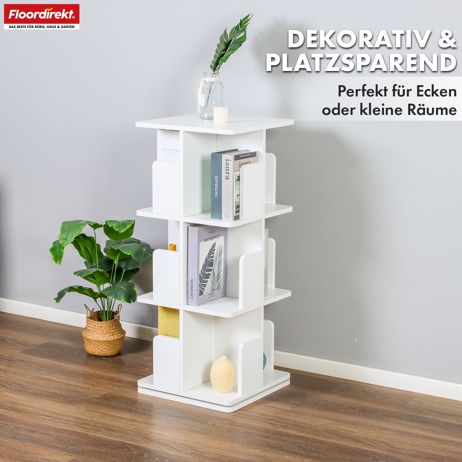 Bookcase | Indiana | Rotating shelf with 3 or 4 shelves | 360° floor-standing shelf for living room, office & bedroom