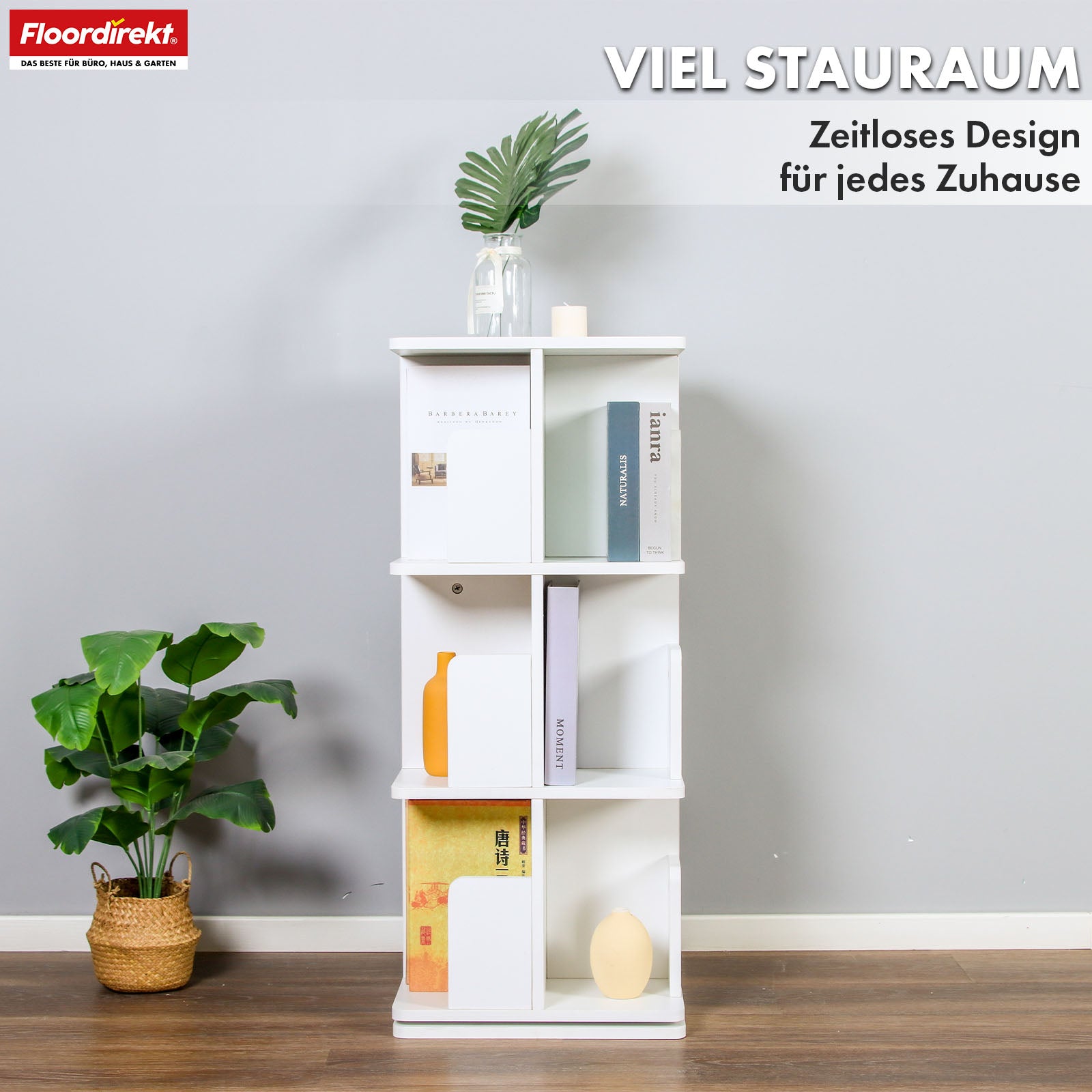Bookcase | Indiana | Rotating shelf with 3 or 4 shelves | 360° floor-standing shelf for living room, office & bedroom