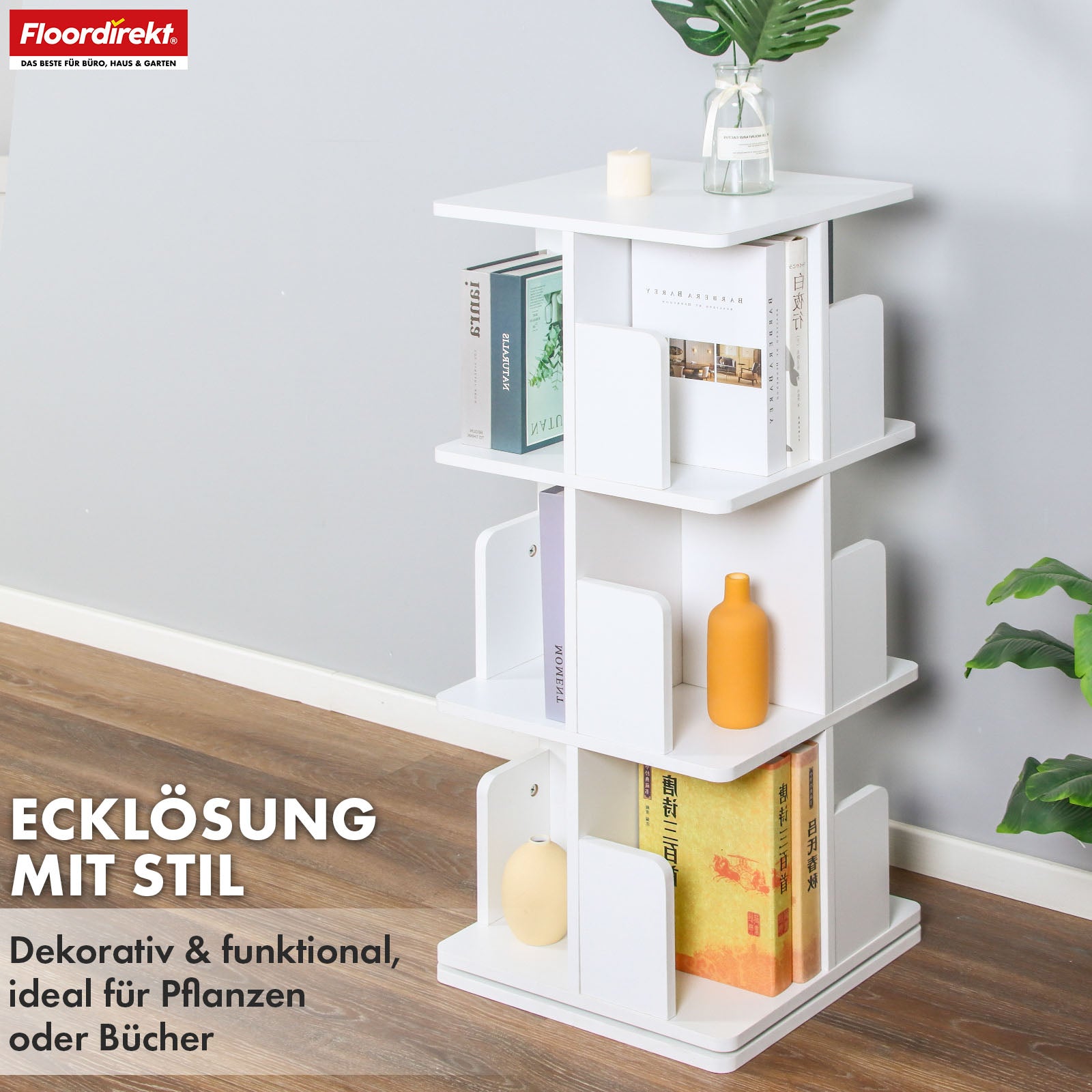 Bookcase | Indiana | Rotating shelf with 3 or 4 shelves | 360° floor-standing shelf for living room, office & bedroom