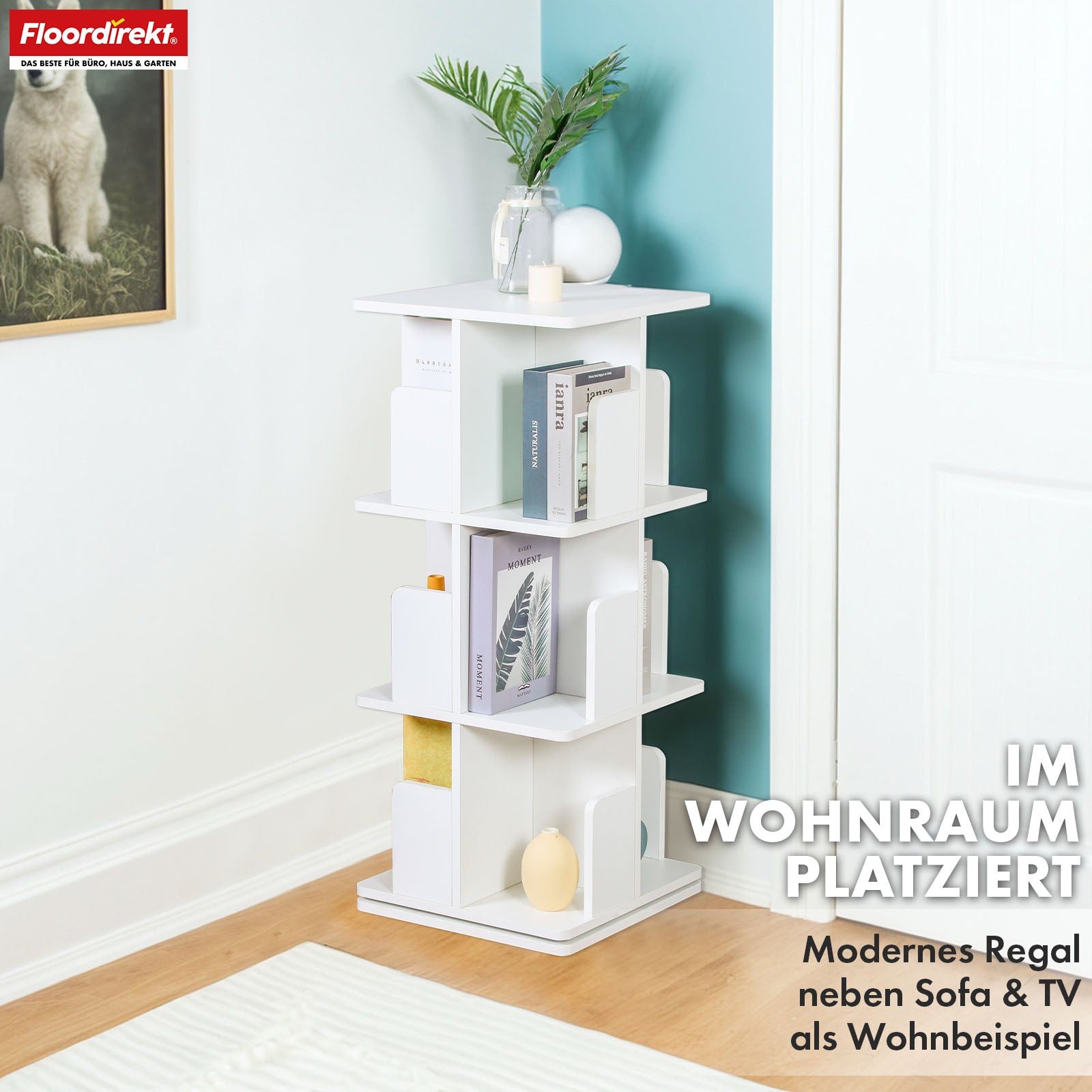Bookcase | Indiana | Rotating shelf with 3 or 4 shelves | 360° floor-standing shelf for living room, office & bedroom