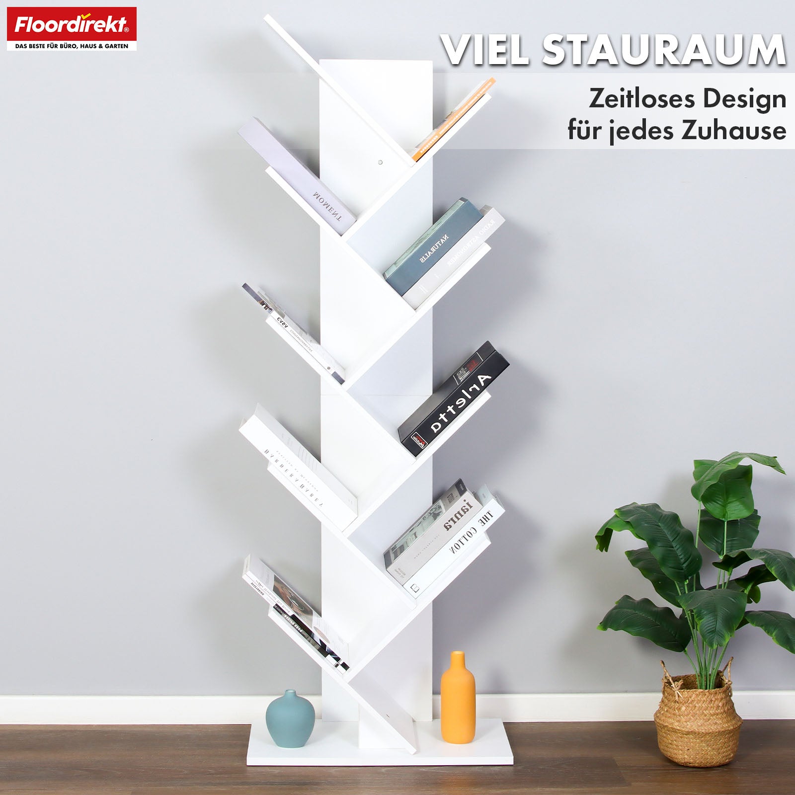 Bookcase | Louisiana | Tree-shaped standing shelf in white with 5 or 9 shelves made of wood