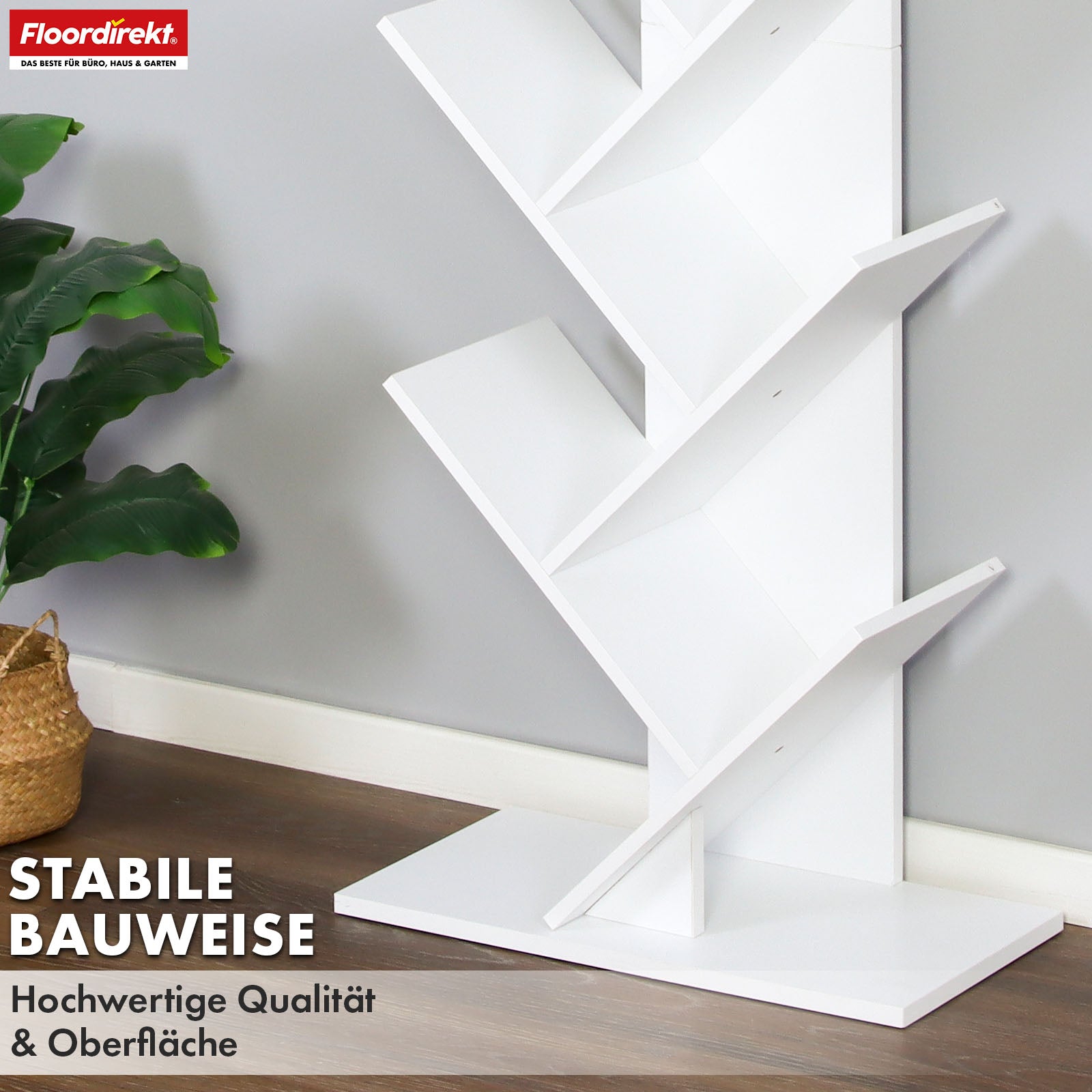 Bookcase | Louisiana | Tree-shaped standing shelf in white with 5 or 9 shelves made of wood