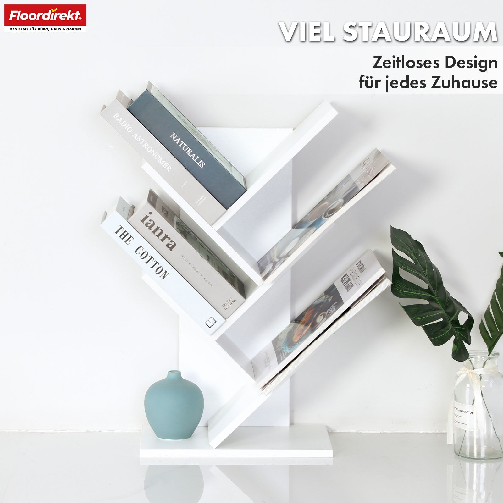 Bookcase | Louisiana | Tree-shaped standing shelf in white with 5 or 9 shelves made of wood