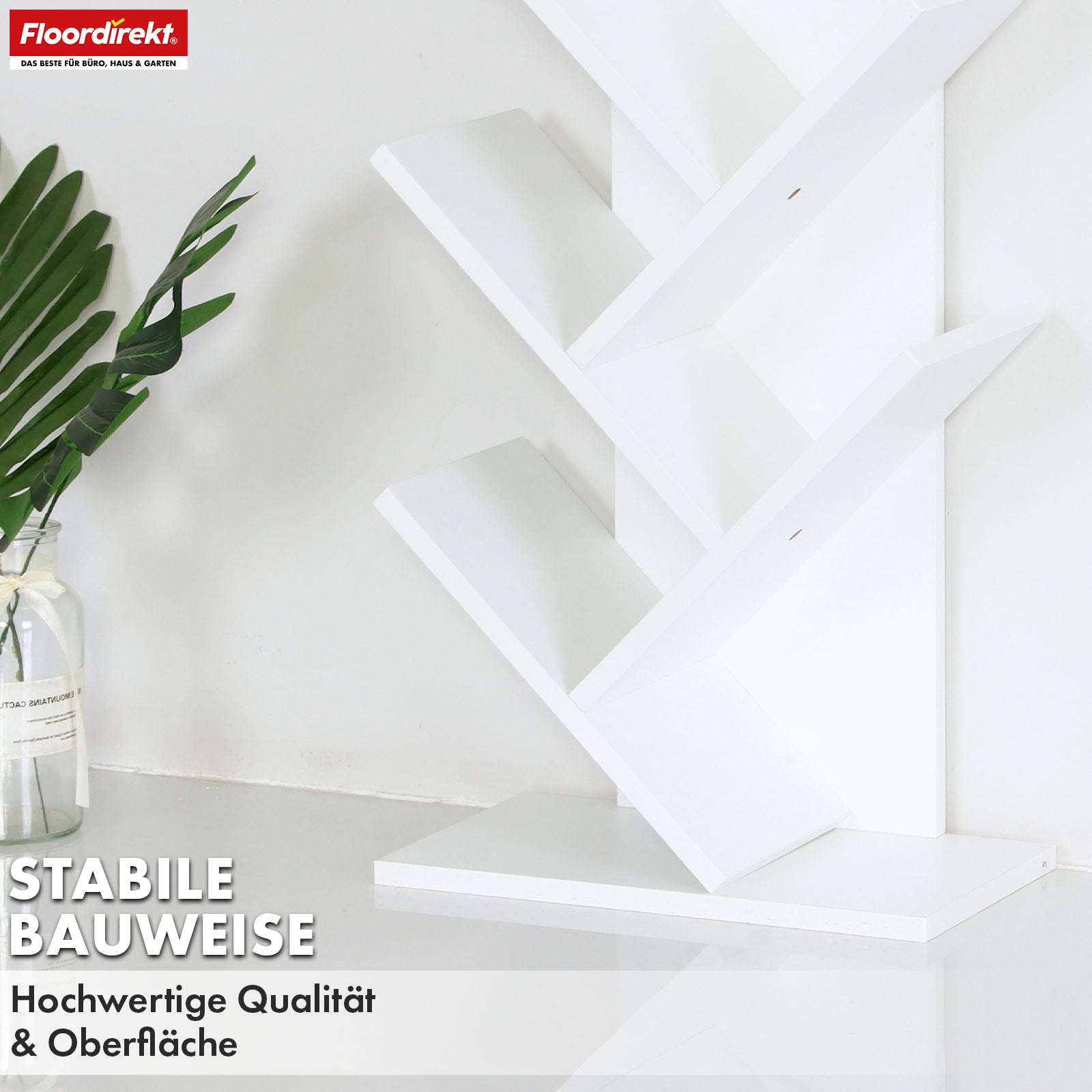 Bookcase | Louisiana | Tree-shaped standing shelf in white with 5 or 9 shelves made of wood