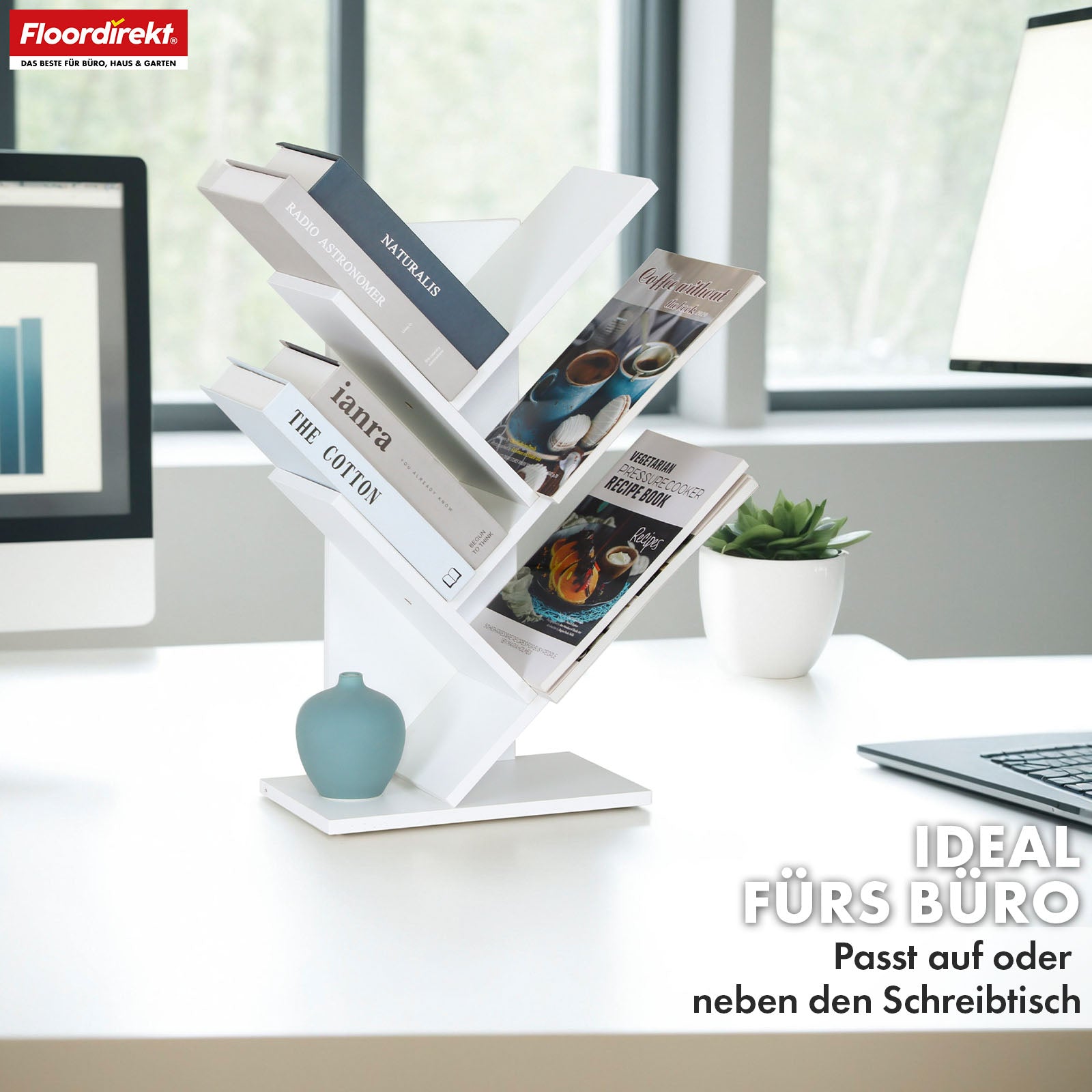 Bookcase | Louisiana | Tree-shaped standing shelf in white with 5 or 9 shelves made of wood