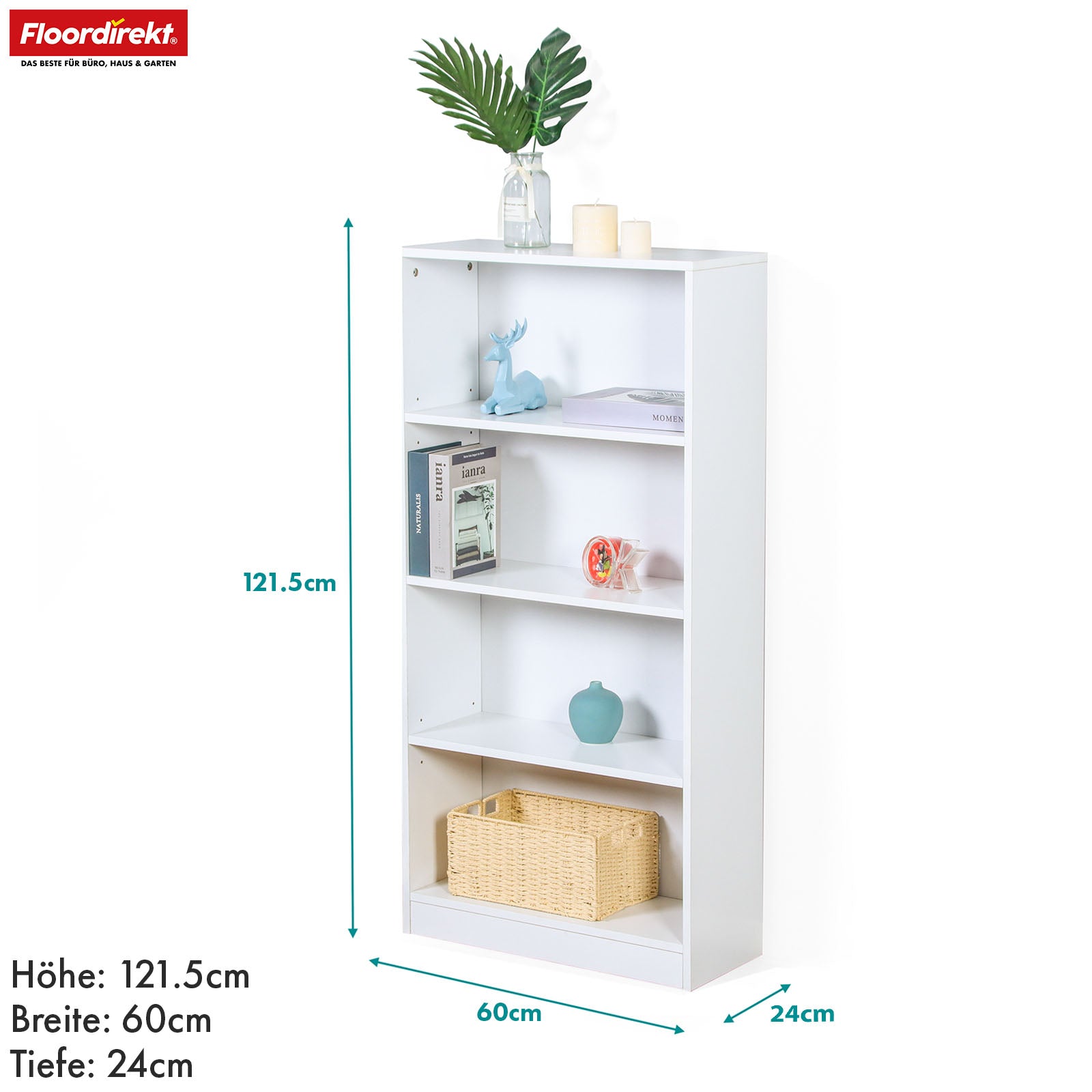 Bookcase | Maine | White wooden bookshelf with 3/4/6 shelves | Open & space-saving for living room, office & more