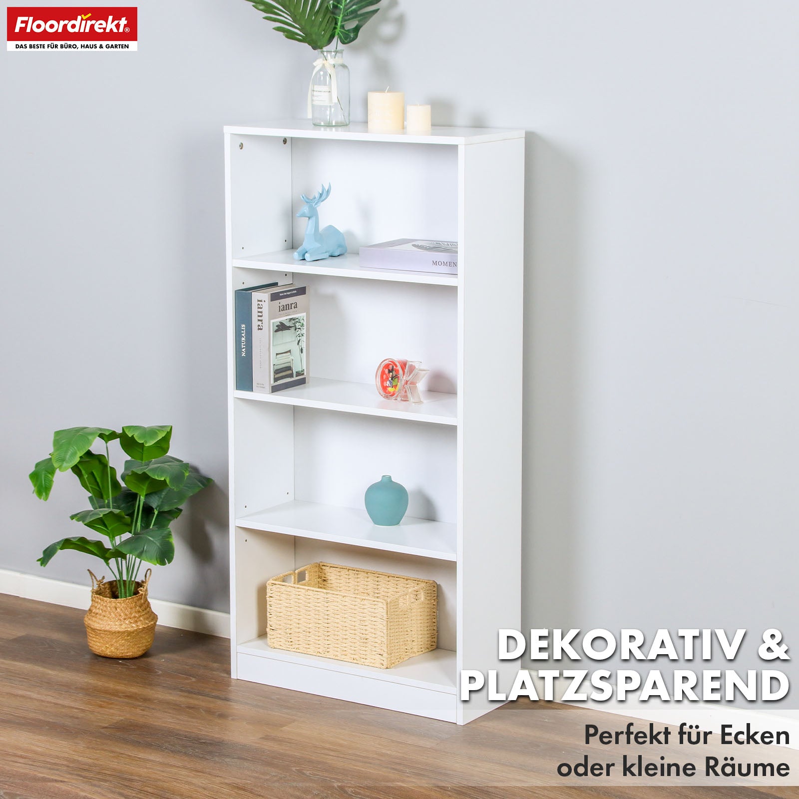Bookcase | Maine | White wooden bookshelf with 3/4/6 shelves | Open & space-saving for living room, office & more