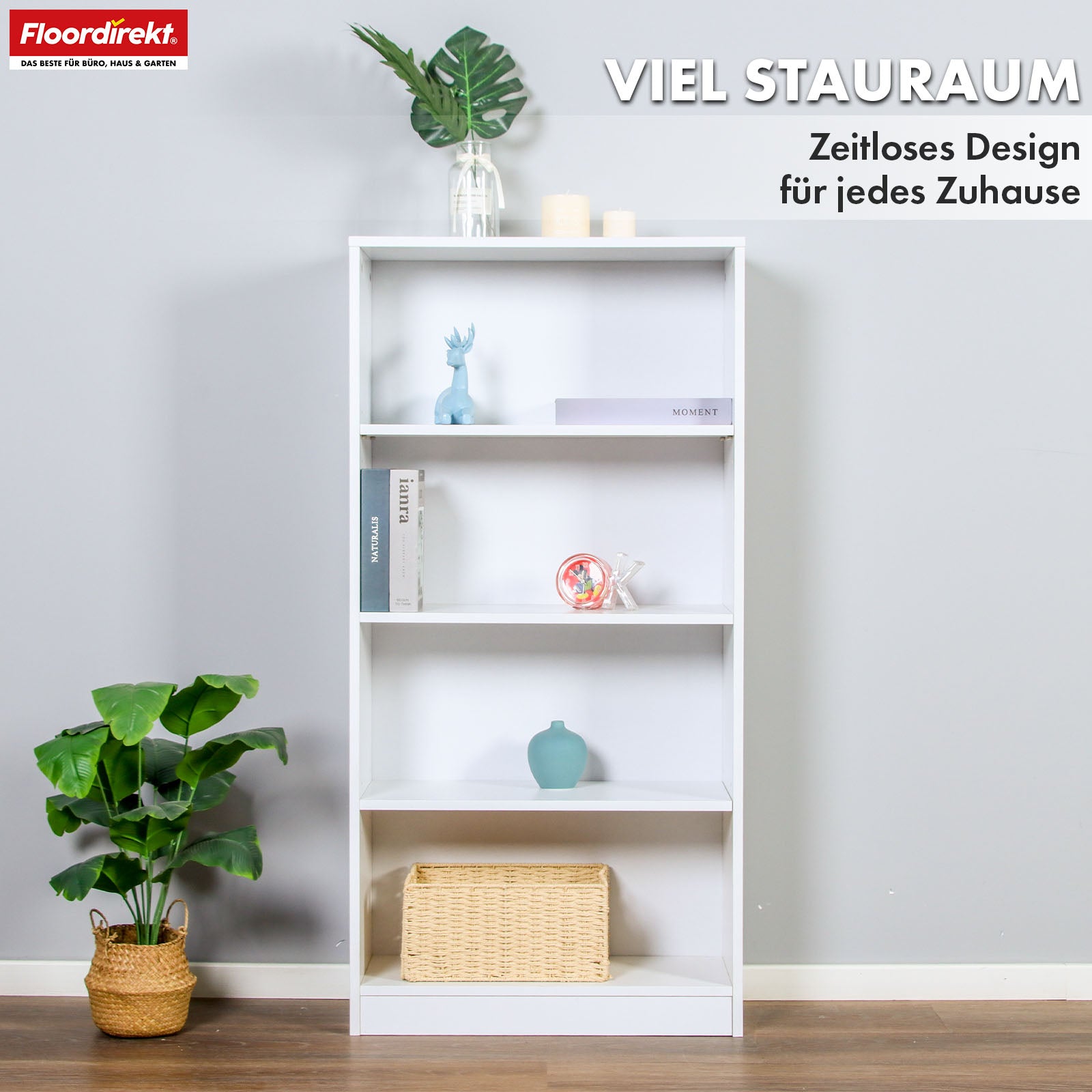 Bookcase | Maine | White wooden bookshelf with 3/4/6 shelves | Open & space-saving for living room, office & more