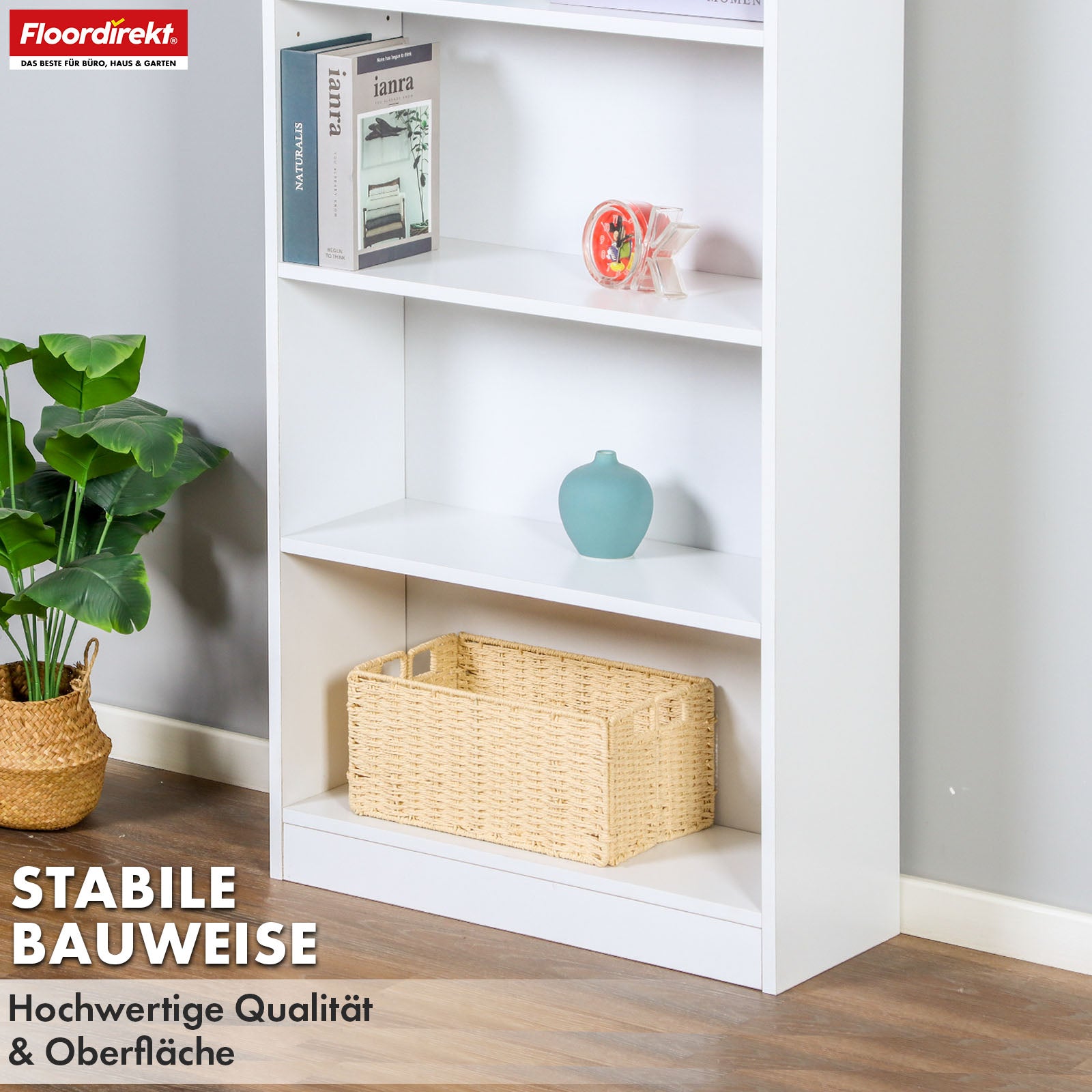 Bookcase | Maine | White wooden bookshelf with 3/4/6 shelves | Open & space-saving for living room, office & more