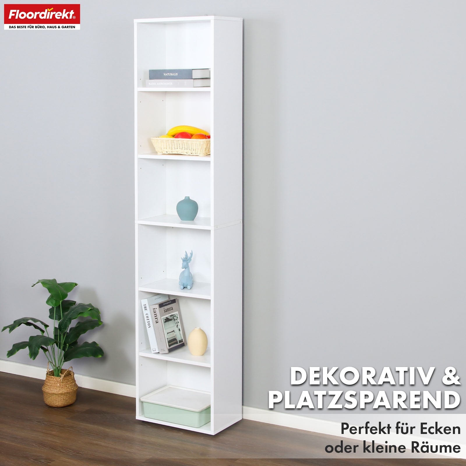 Bookcase | Maine | White wooden bookshelf with 3/4/6 shelves | Open & space-saving for living room, office & more