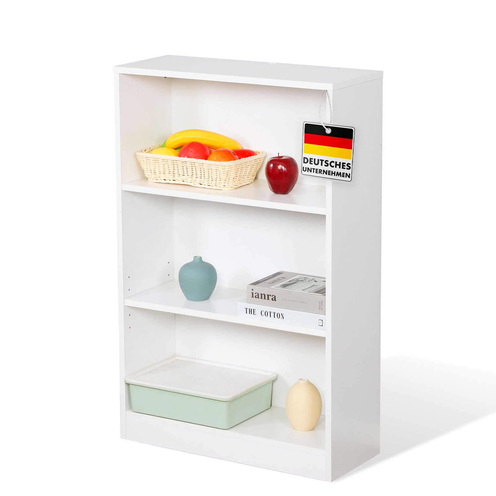 Bookcase | Maine | White wooden bookshelf with 3/4/6 shelves | Open & space-saving for living room, office & more