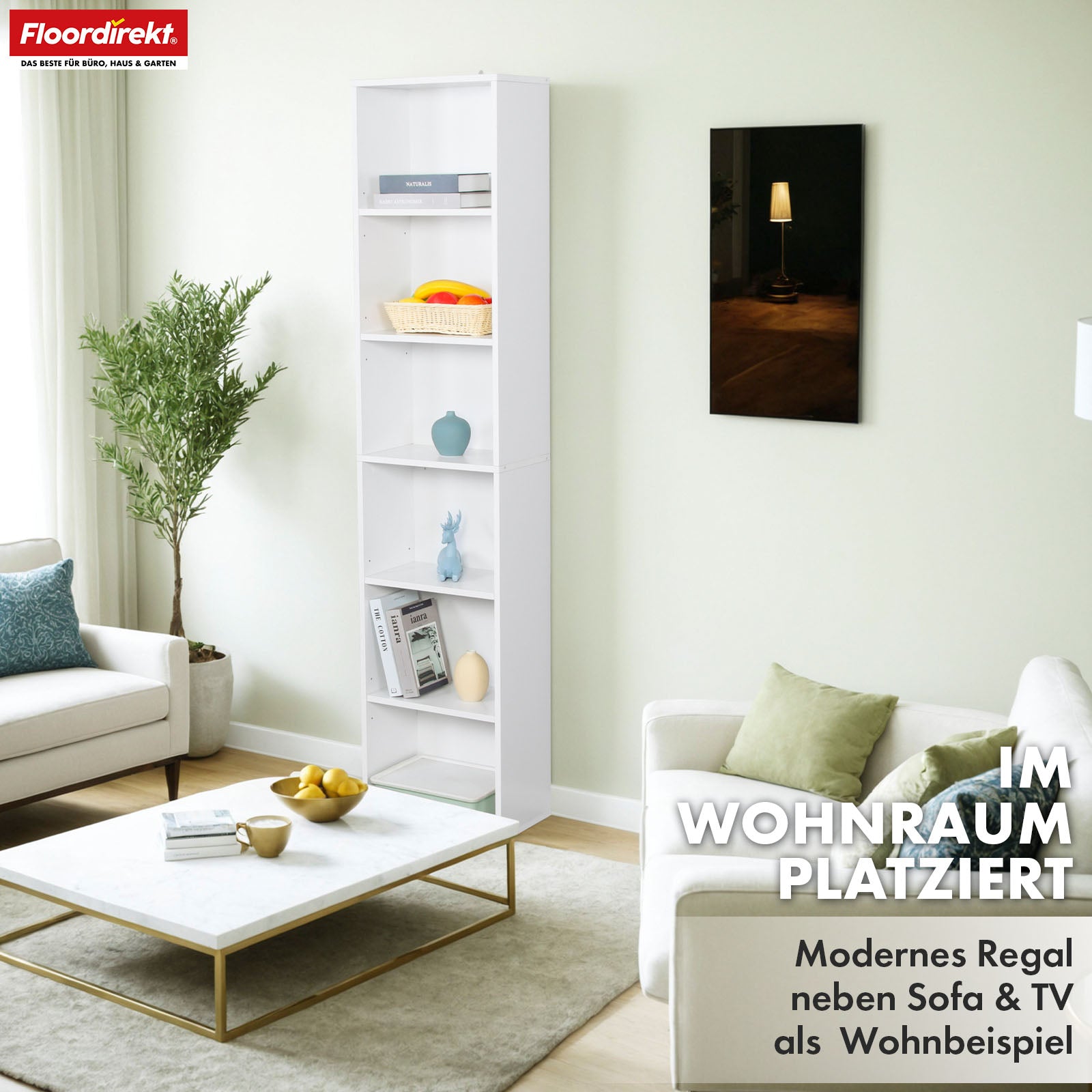 Bookcase | Maine | White wooden bookshelf with 3/4/6 shelves | Open & space-saving for living room, office & more