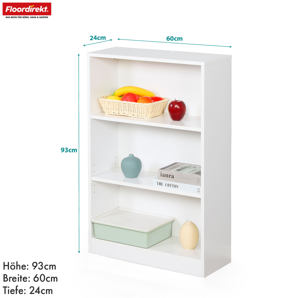 Bookcase | Maine | White wooden bookshelf with 3/4/6 shelves | Open & space-saving for living room, office & more