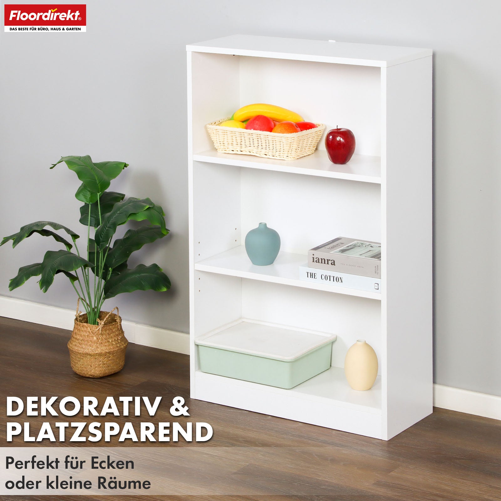 Bookcase | Maine | White wooden bookshelf with 3/4/6 shelves | Open & space-saving for living room, office & more