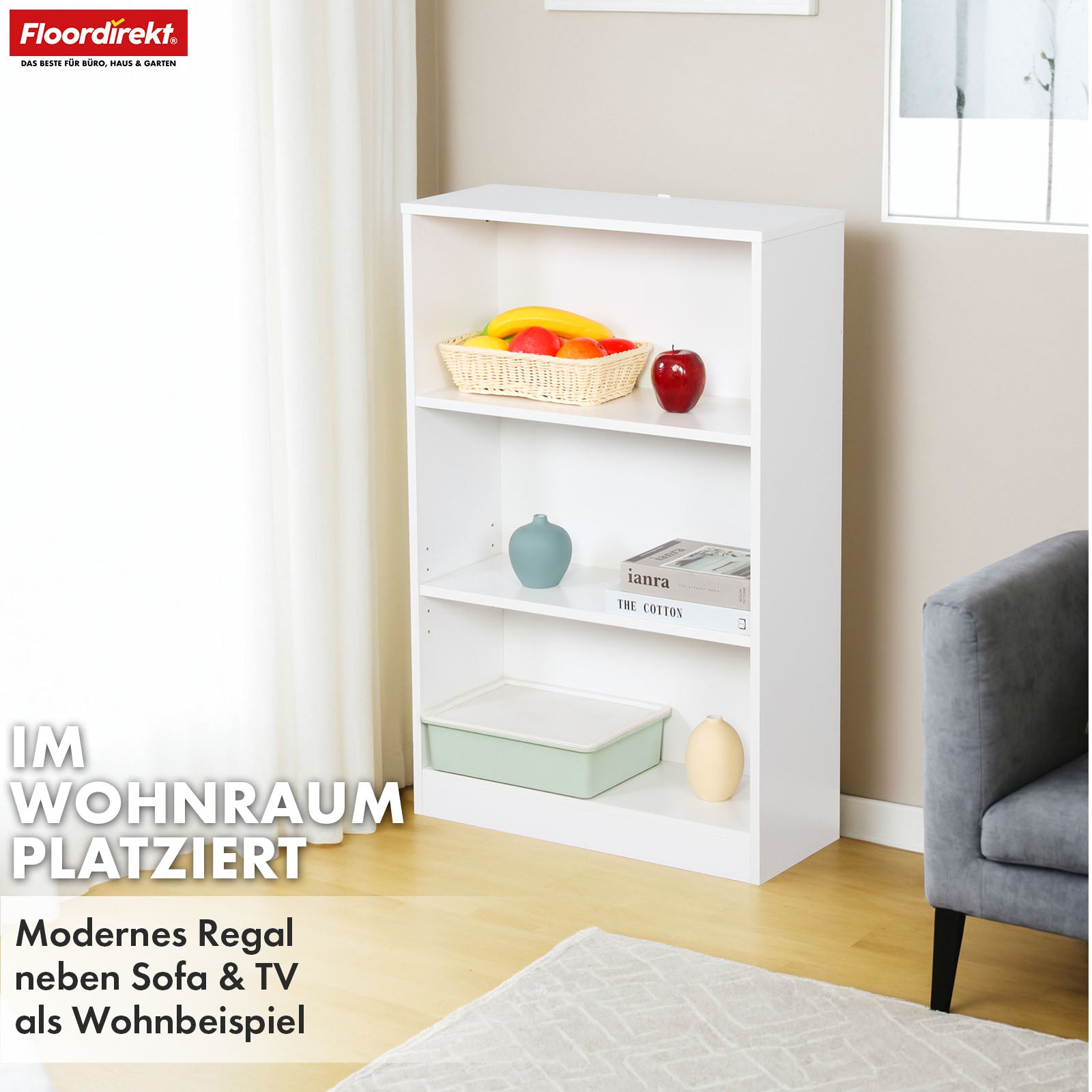 Bookcase | Maine | White wooden bookshelf with 3/4/6 shelves | Open & space-saving for living room, office & more