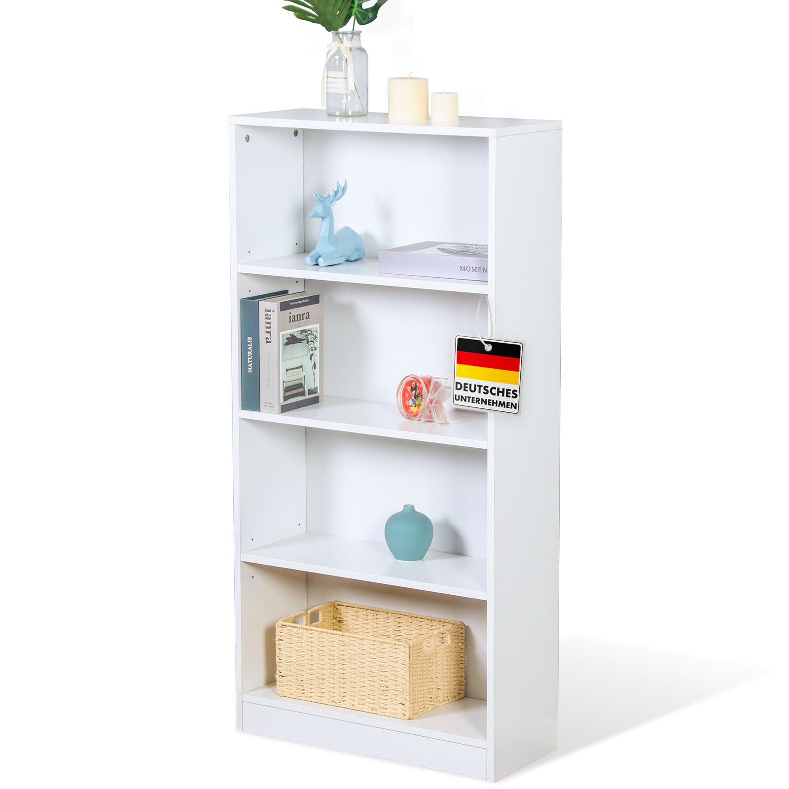 Bookcase | Maine | White wooden bookshelf with 3/4/6 shelves | Open & space-saving for living room, office & more
