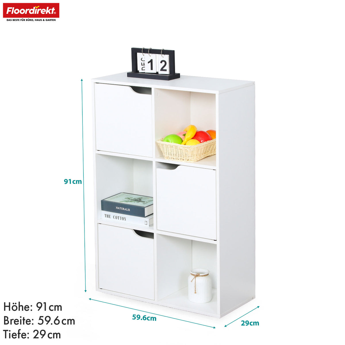 Bookcase | Connecticut | White MDF bookcase with shelves & doors, anti-tilt protection, 2 sizes