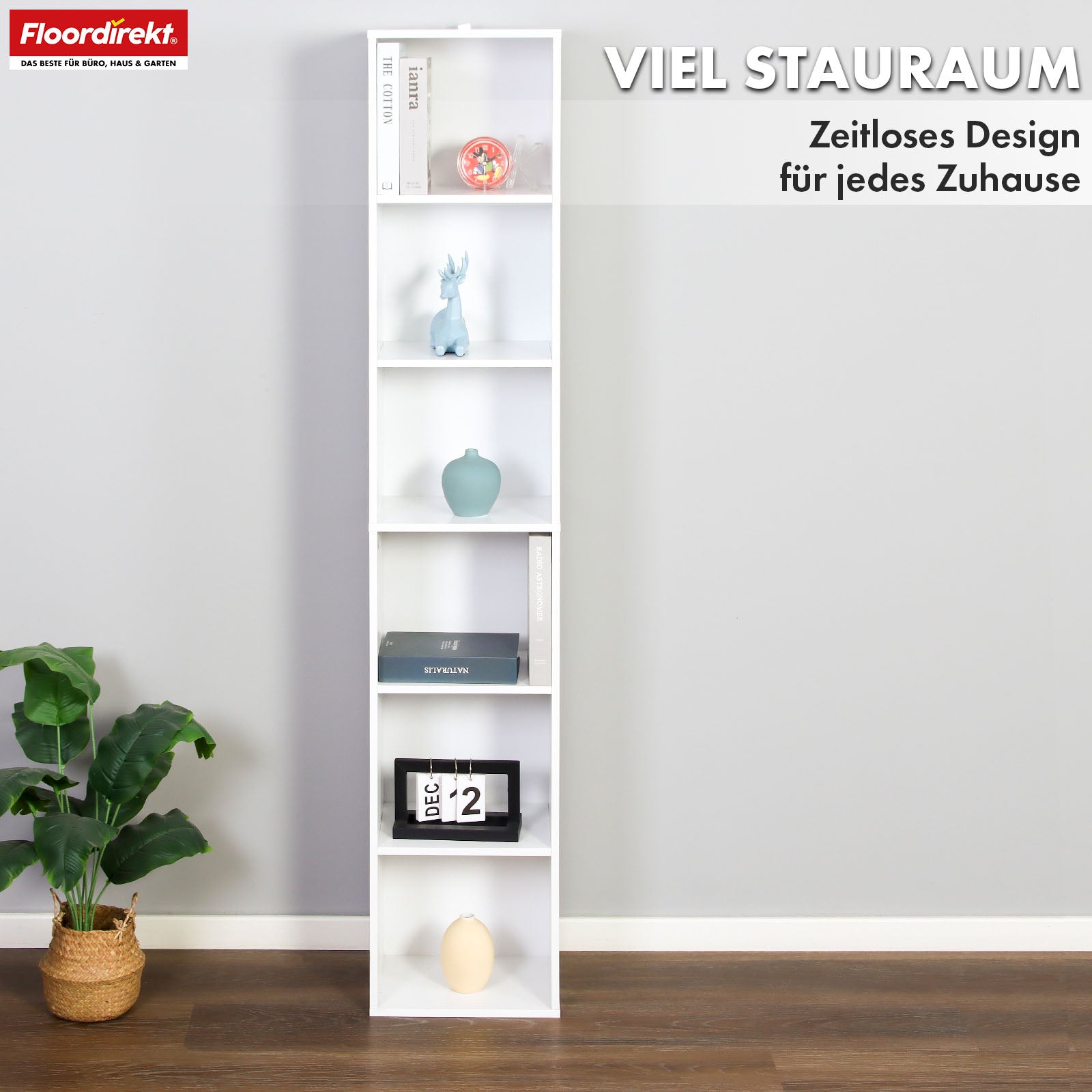 Bookcase | Delaware | Standing shelf with 6 open shelves, space-saving & modern