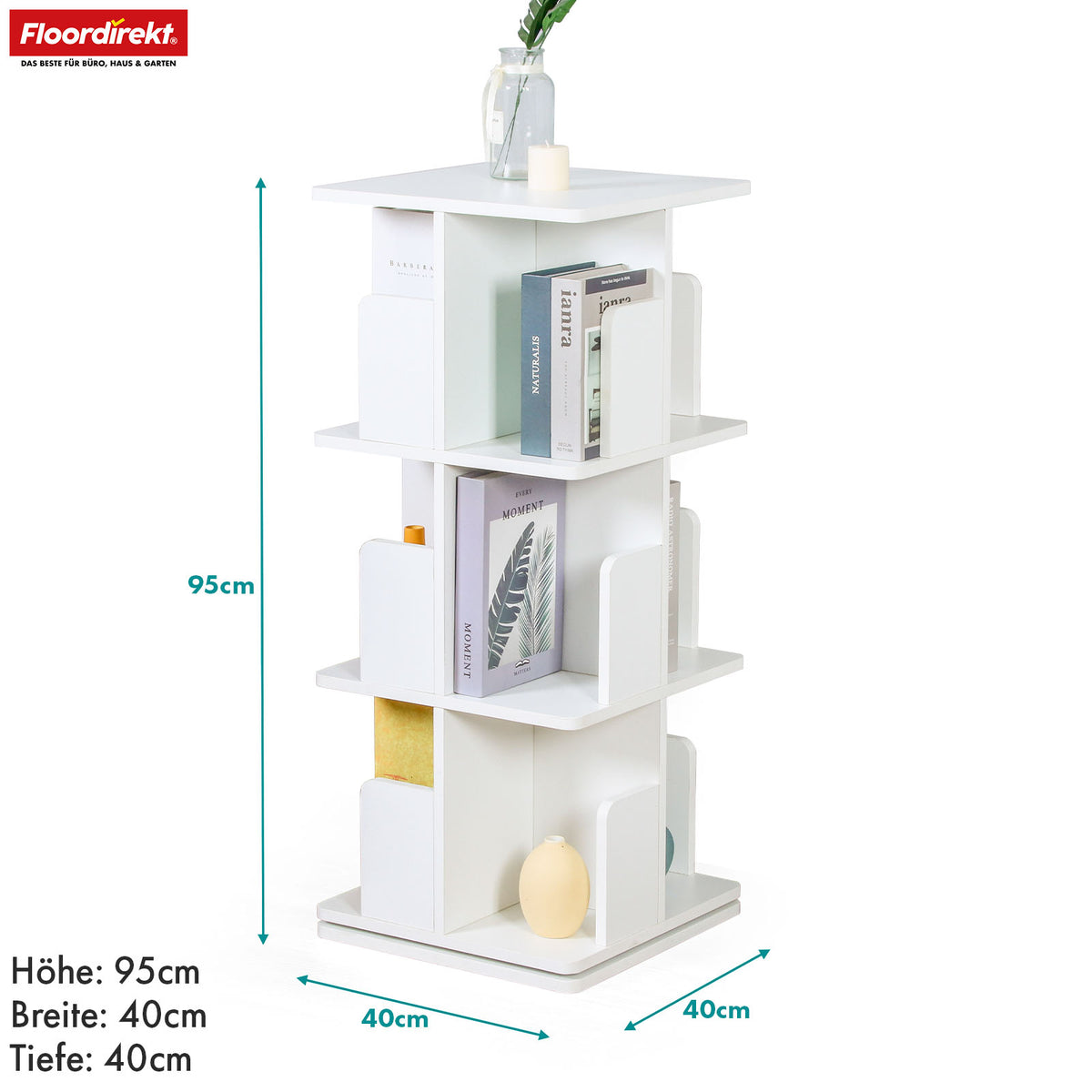 Bookcase | Indiana | Rotating shelf with 3 or 4 shelves | 360° floor-standing shelf for living room, office & bedroom