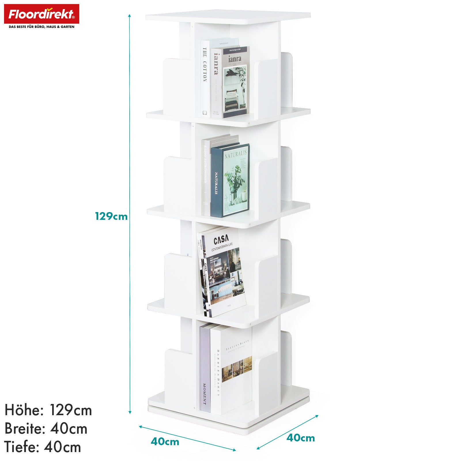 Bookcase | Indiana | Rotating shelf with 3 or 4 shelves | 360° floor-standing shelf for living room, office & bedroom