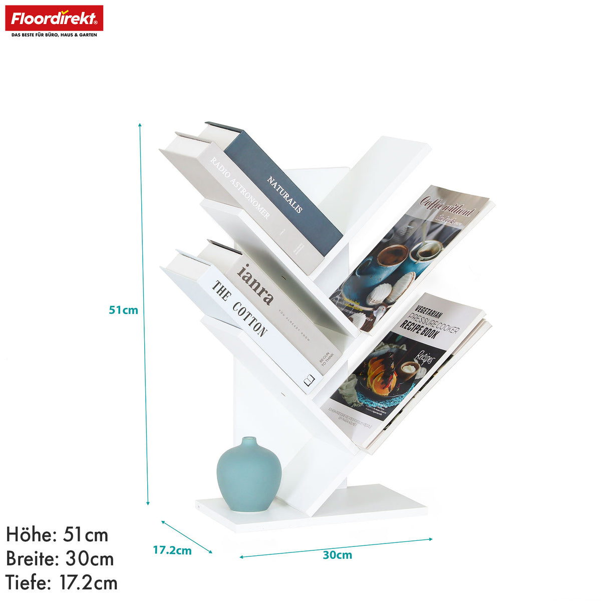 Bookcase | Louisiana | Tree-shaped standing shelf in white with 5 or 9 shelves made of wood