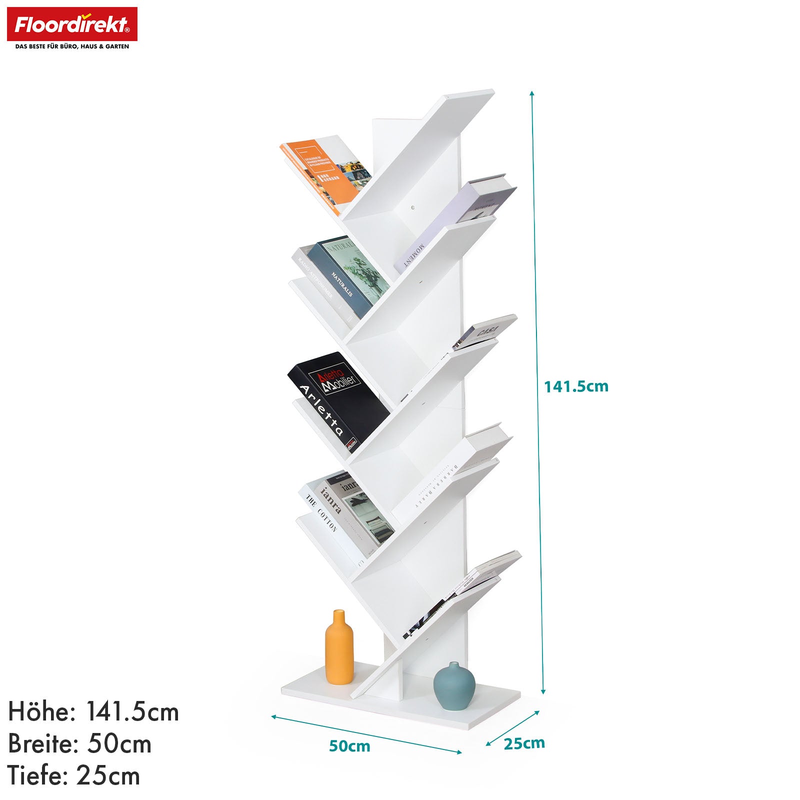 Bookcase | Louisiana | Tree-shaped standing shelf in white with 5 or 9 shelves made of wood
