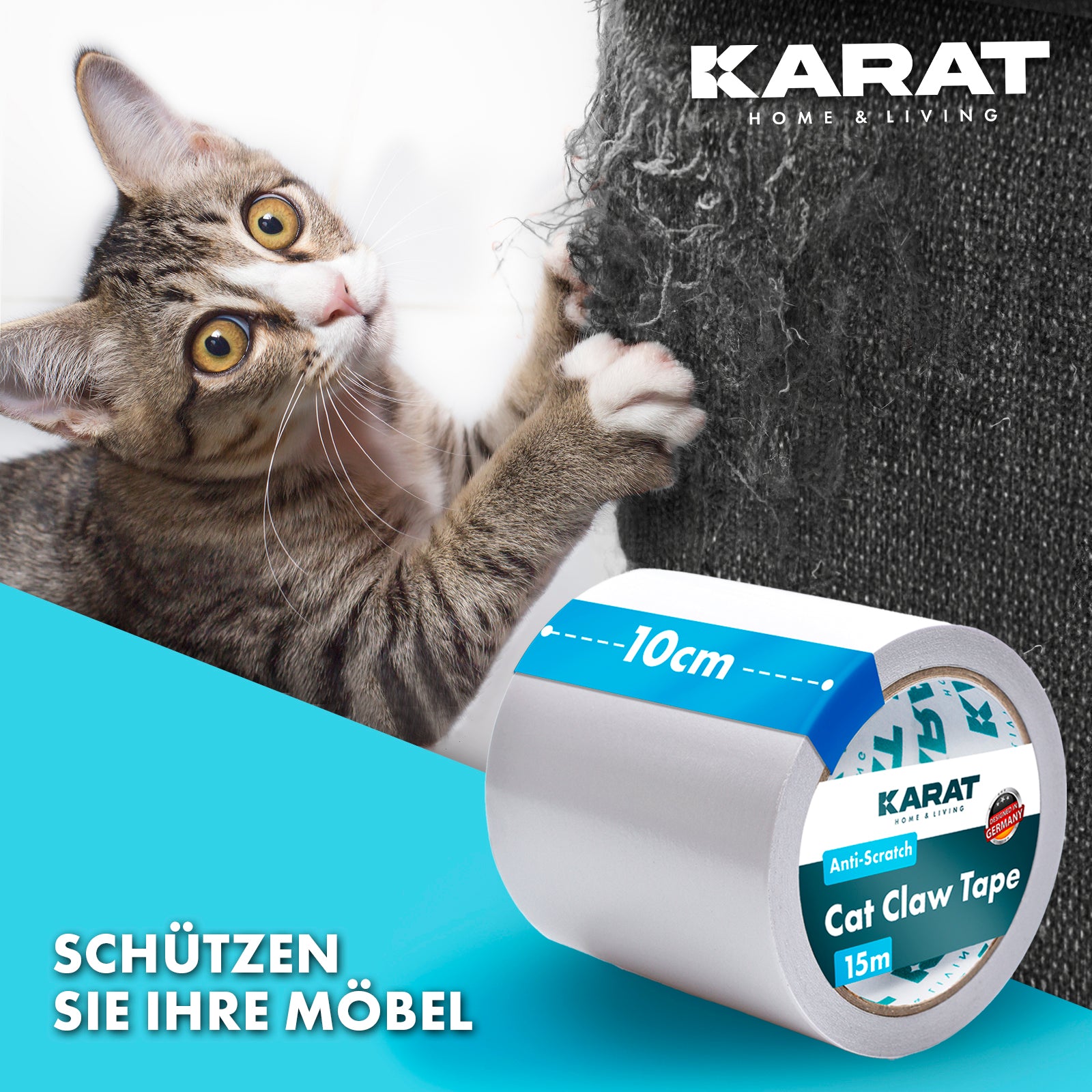 Cat scratch protection | self-adhesive scratch film | training tape | furniture protection | transparent | 15 m x 10 cm