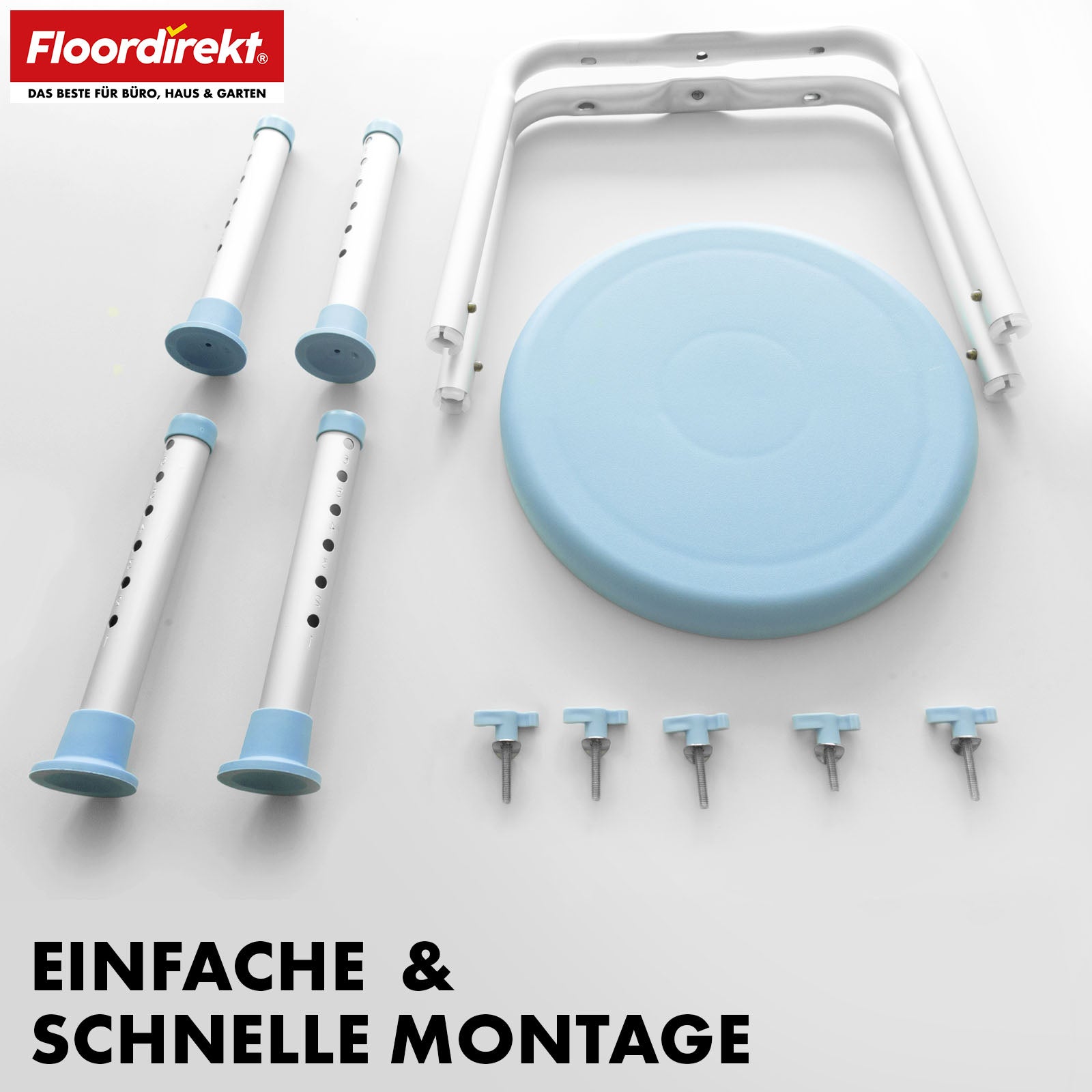 Shower and bath stool | Pedro | Height-adjustable & 360° swivelling | Non-slip & load-bearing up to 150 kg