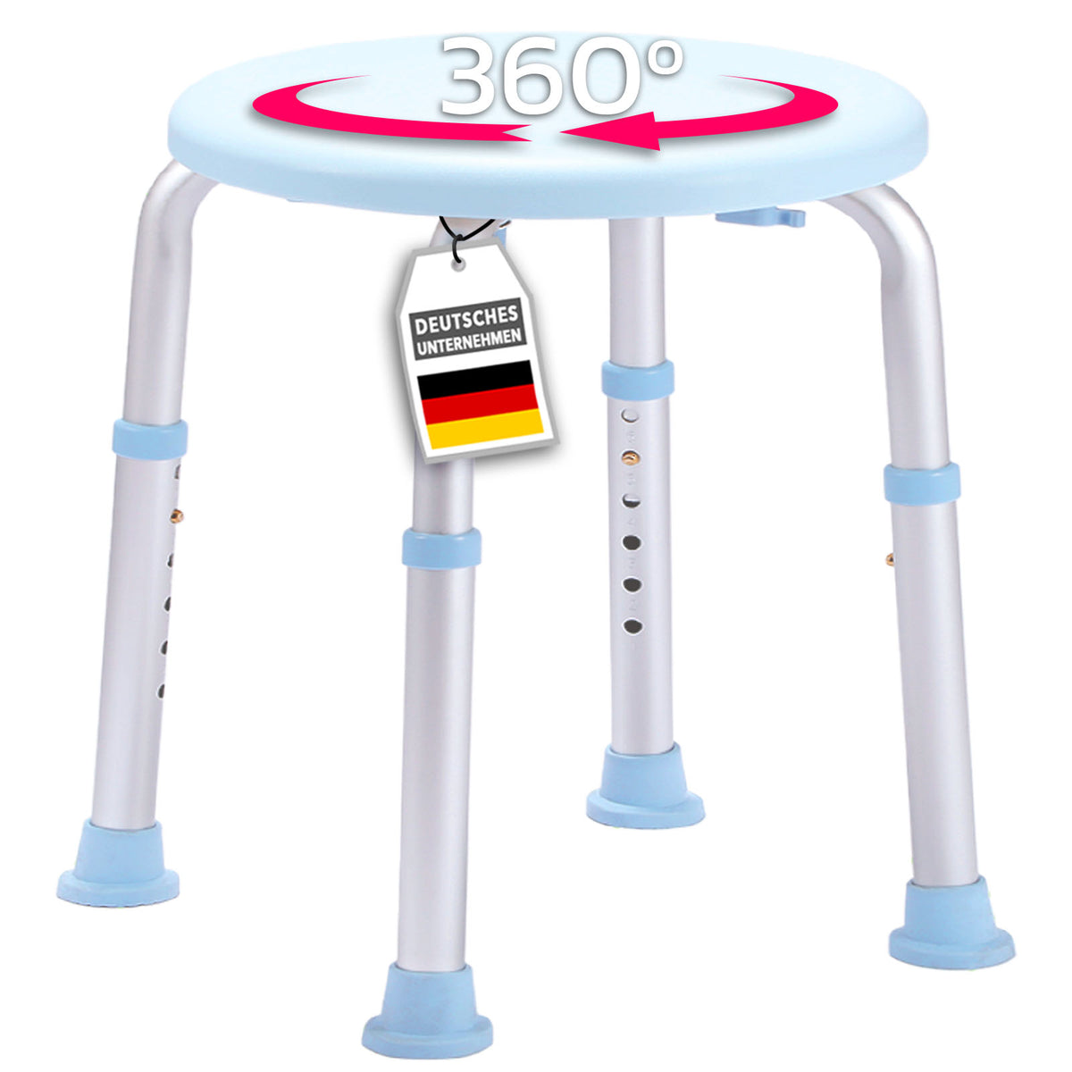 Shower and bath stool | Pedro | Height-adjustable & 360° swivelling | Non-slip & load-bearing up to 150 kg