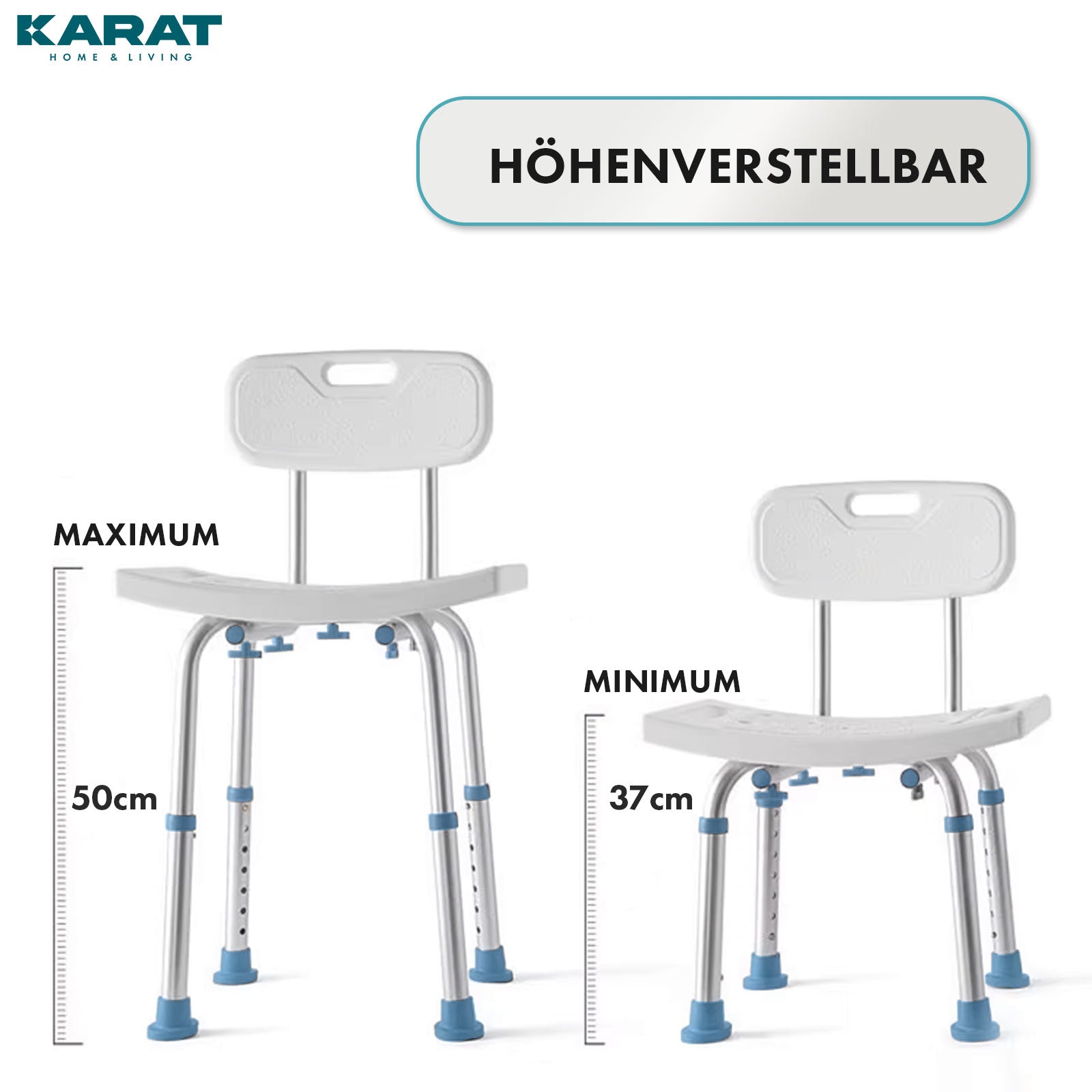 Shower stool | Jonah | Height-adjustable with backrest | Ergonomic bath chair for bath & shower, non-slip & stable, load-bearing up to 137 kg