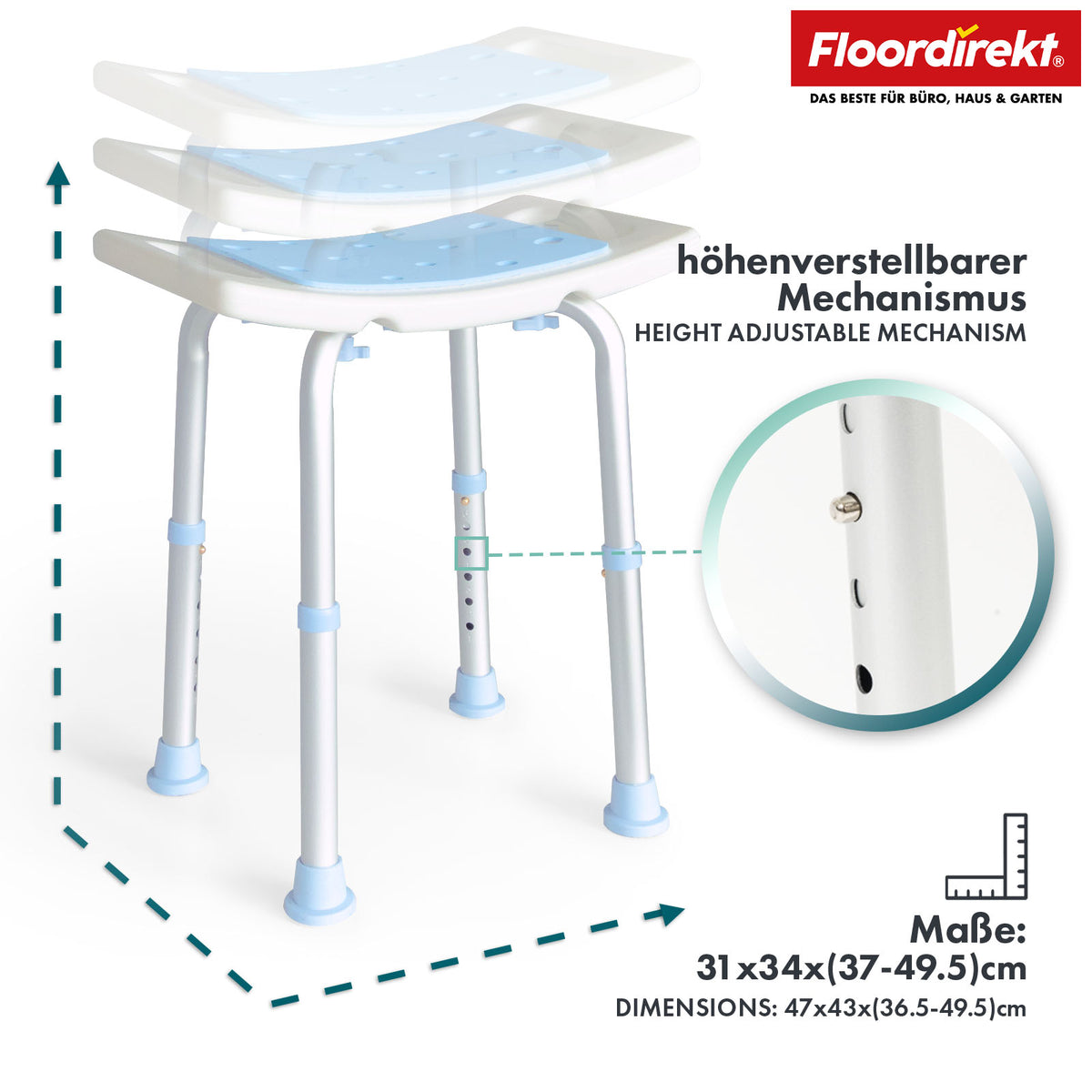 Shower and bath stool | Nora | Height-adjustable, non-slip and durable seat for the bath and shower