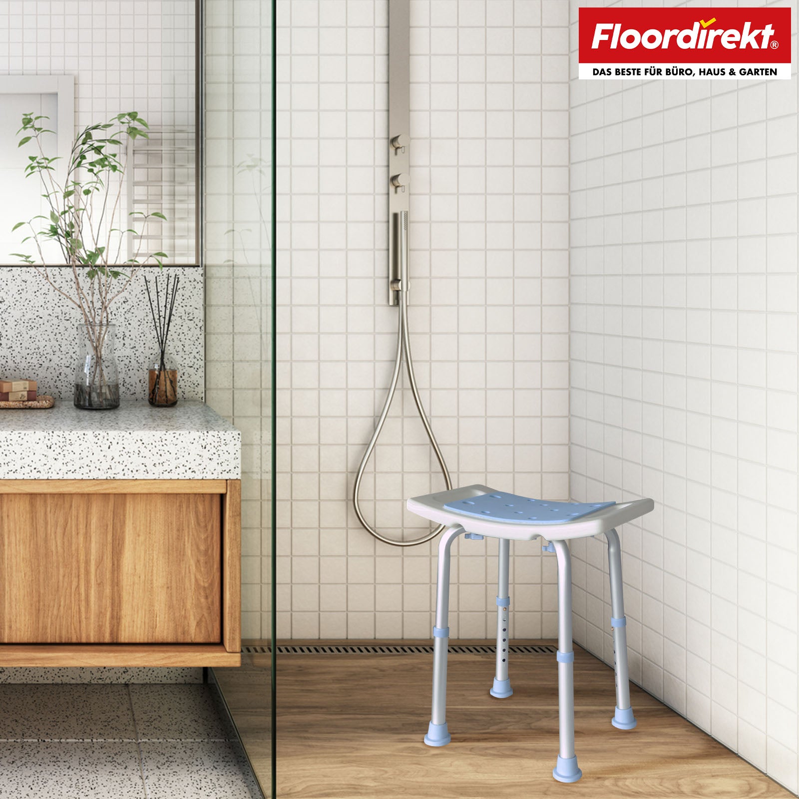 Shower and bath stool | Nora | Height-adjustable, non-slip and durable seat for the bath and shower
