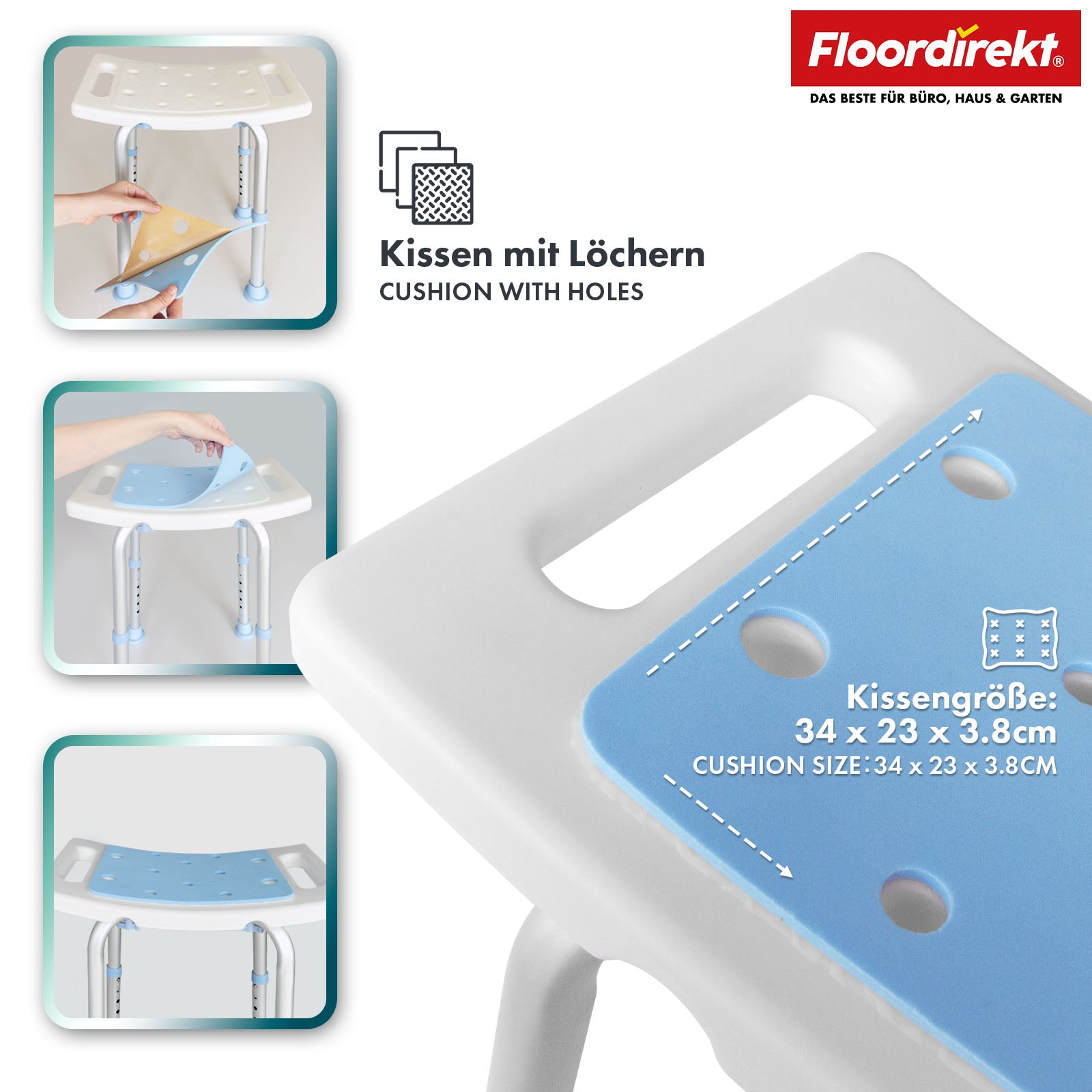 Shower and bath stool | Nora | Height-adjustable, non-slip and durable seat for the bath and shower
