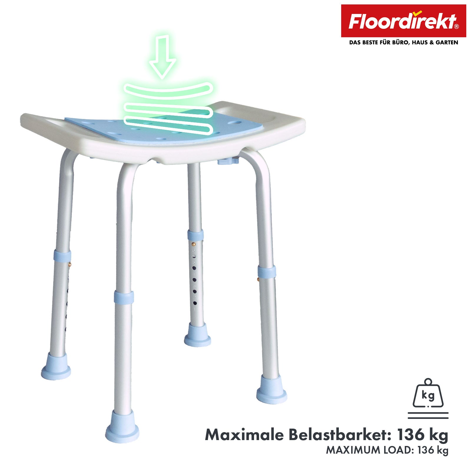 Shower and bath stool | Nora | Height-adjustable, non-slip and durable seat for the bath and shower