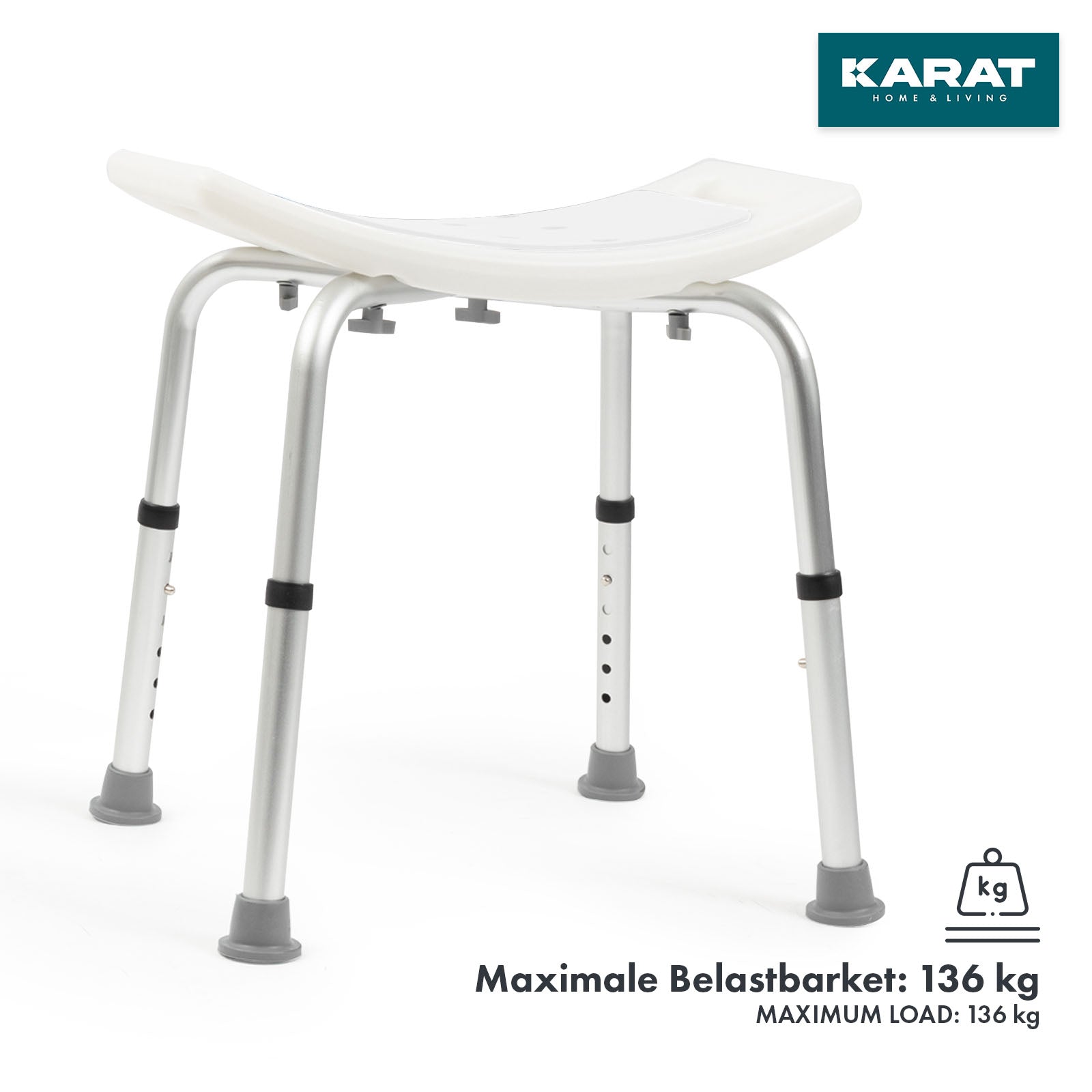 Shower and bath stool Noah Plus | Height-adjustable | Non-slip rubber feet | Load capacity up to 136 kg