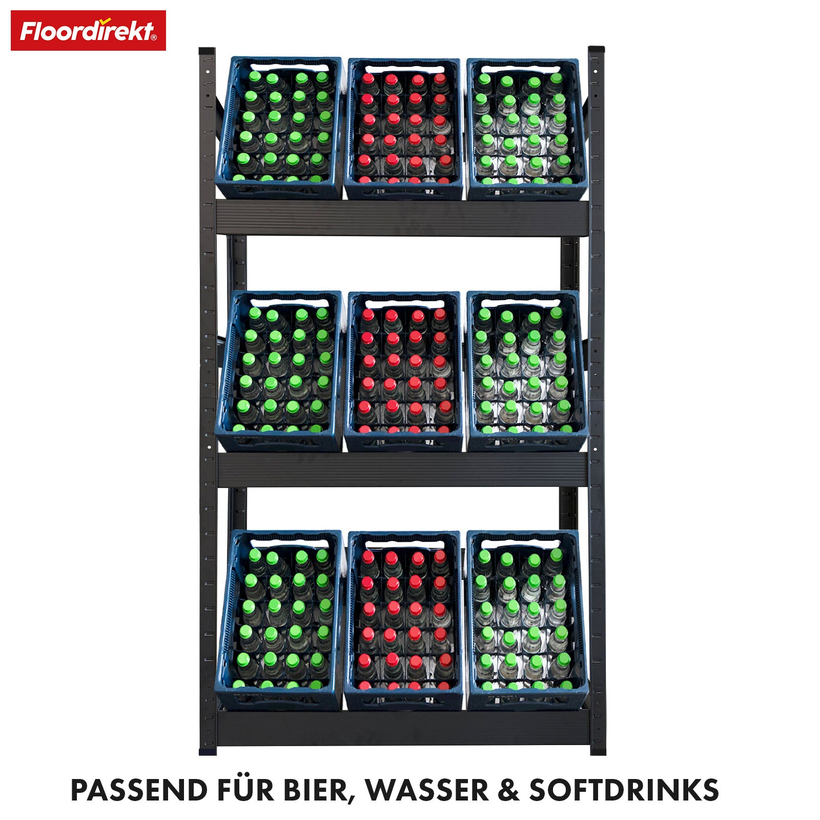 Bottle crate rack | Osaka | Powder-coated steel drinks crate rack for 3 to 9 crates